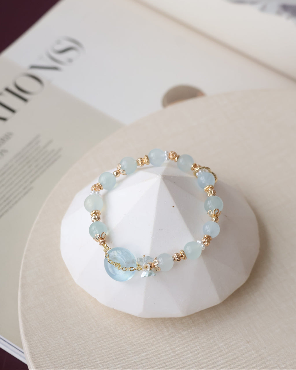 Aquamarine & Rose Quartz Ping An Kou with Bouquet ¡ª Erilyn & Annelina | 8mm (Elastic)