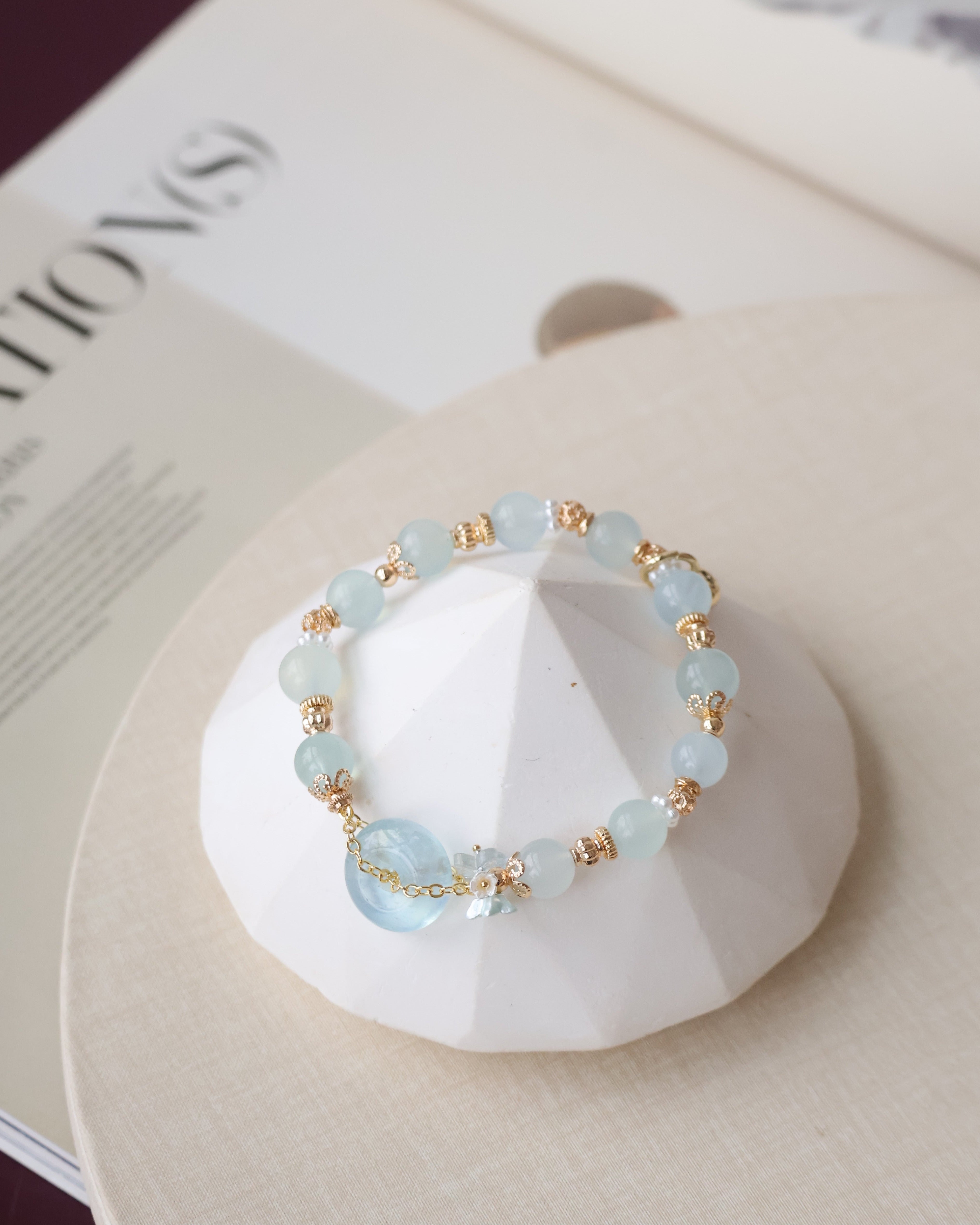 Aquamarine & Rose Quartz Ping An Kou with Bouquet ¡ª Erilyn & Annelina | 8mm (Elastic)