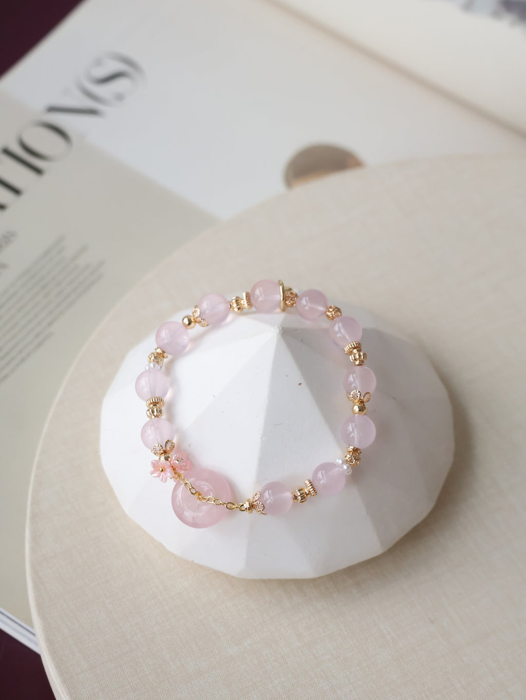 Aquamarine & Rose Quartz Ping An Kou with Bouquet ¡ª Erilyn & Annelina | 8mm (Elastic)