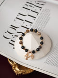 Black Tourmaline, Blue Tiger¡¯s Eye & Black Gold Skeletal Sunstone Crystal Bracelet ¡ª Cross x Heart | 8mm (Elastic)