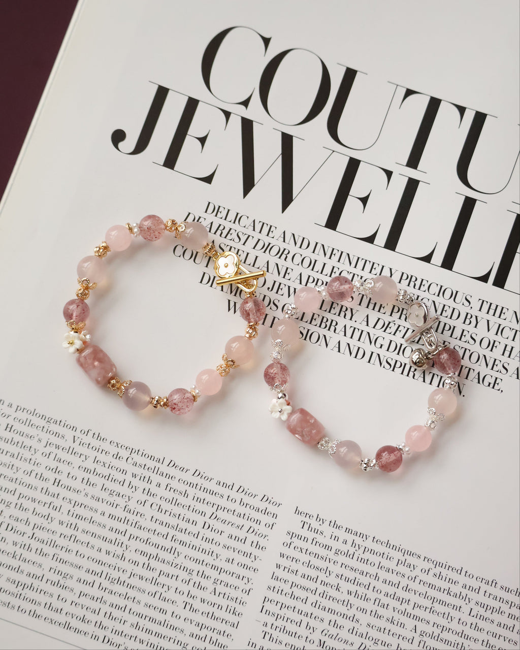 Pink Chalcedony, Pink Purple Emerald Mica, Rose Quartz & Strawberry Quartz Crystal Bracelet ¡ª Flutter Shy | 8mm (OT Clasp, Elastic)