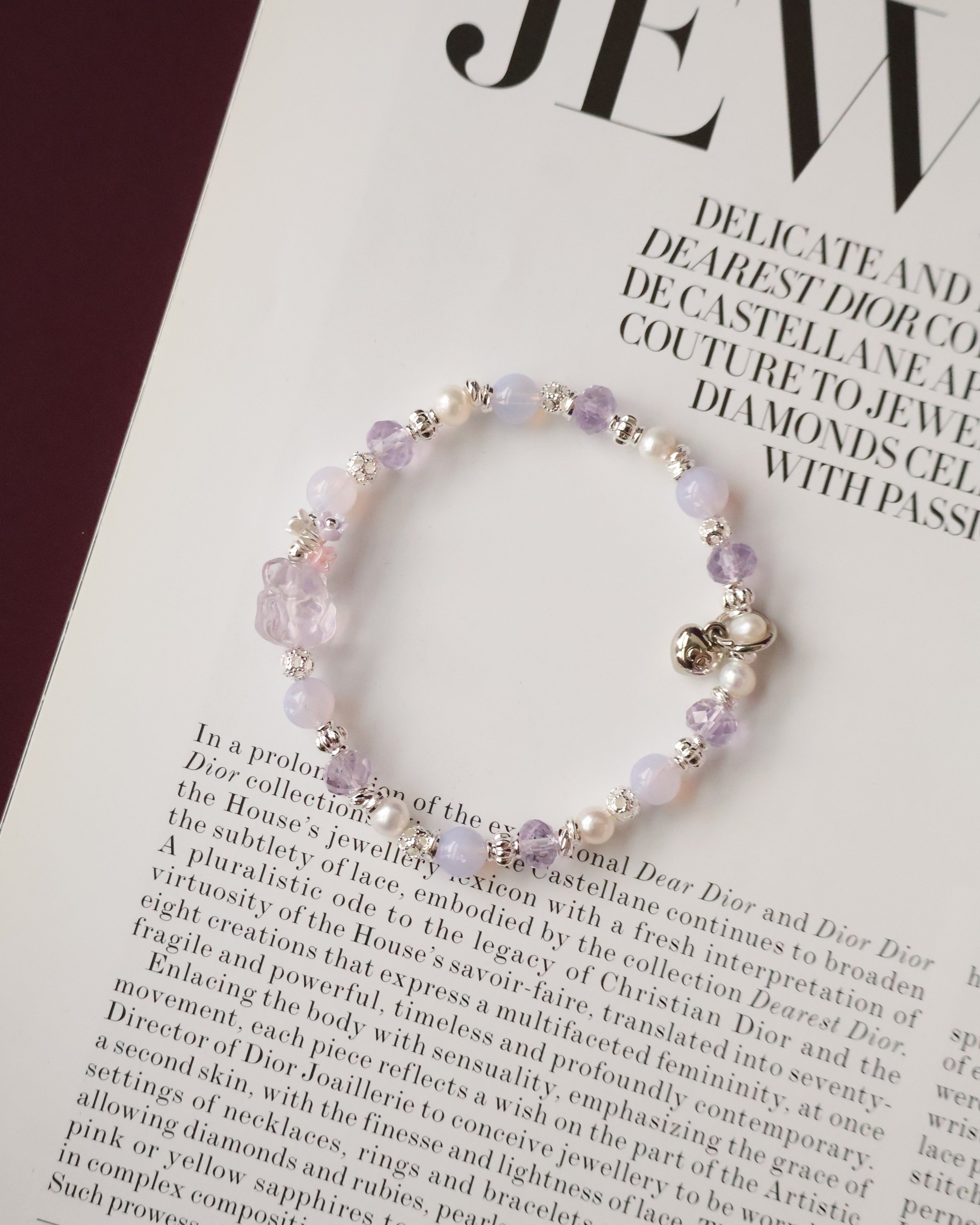 *Luna&Lithoss* Ameliora - 6mm Nine Tail Fox Amythest Carving with Fresh Water Pearl (Elastic)