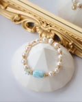 *Luna&Lithoss* 8-9mm Fresh Water Pearl & Larimar Barrel with Bouquet