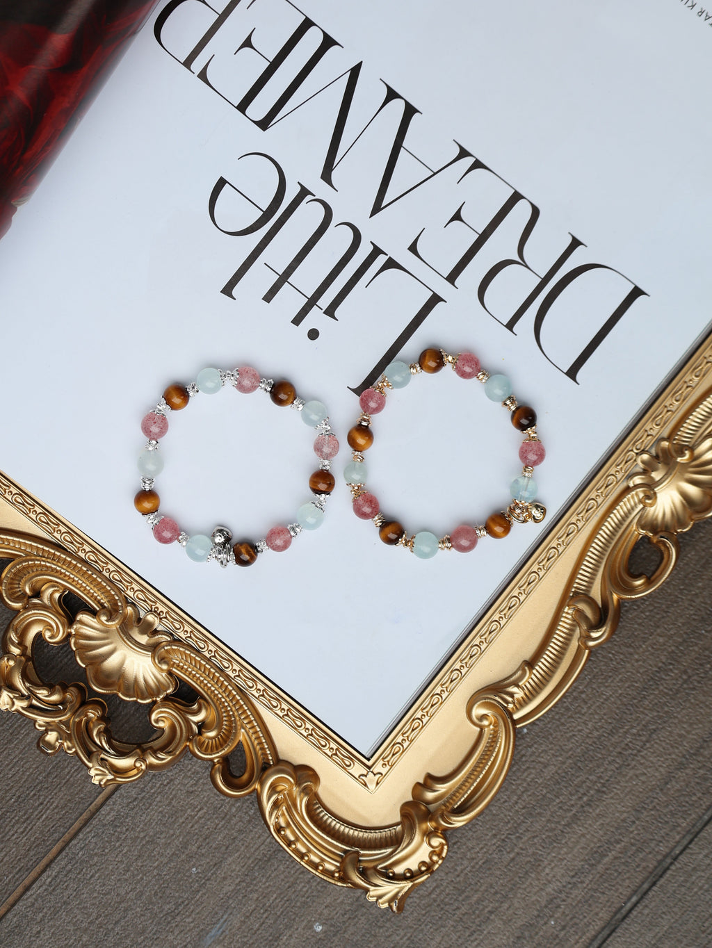 Tiger Eye, Strawberry Quartz, Aquamarine ¡ª Sagittarius Horoscope Series | 8mm (Elastic)