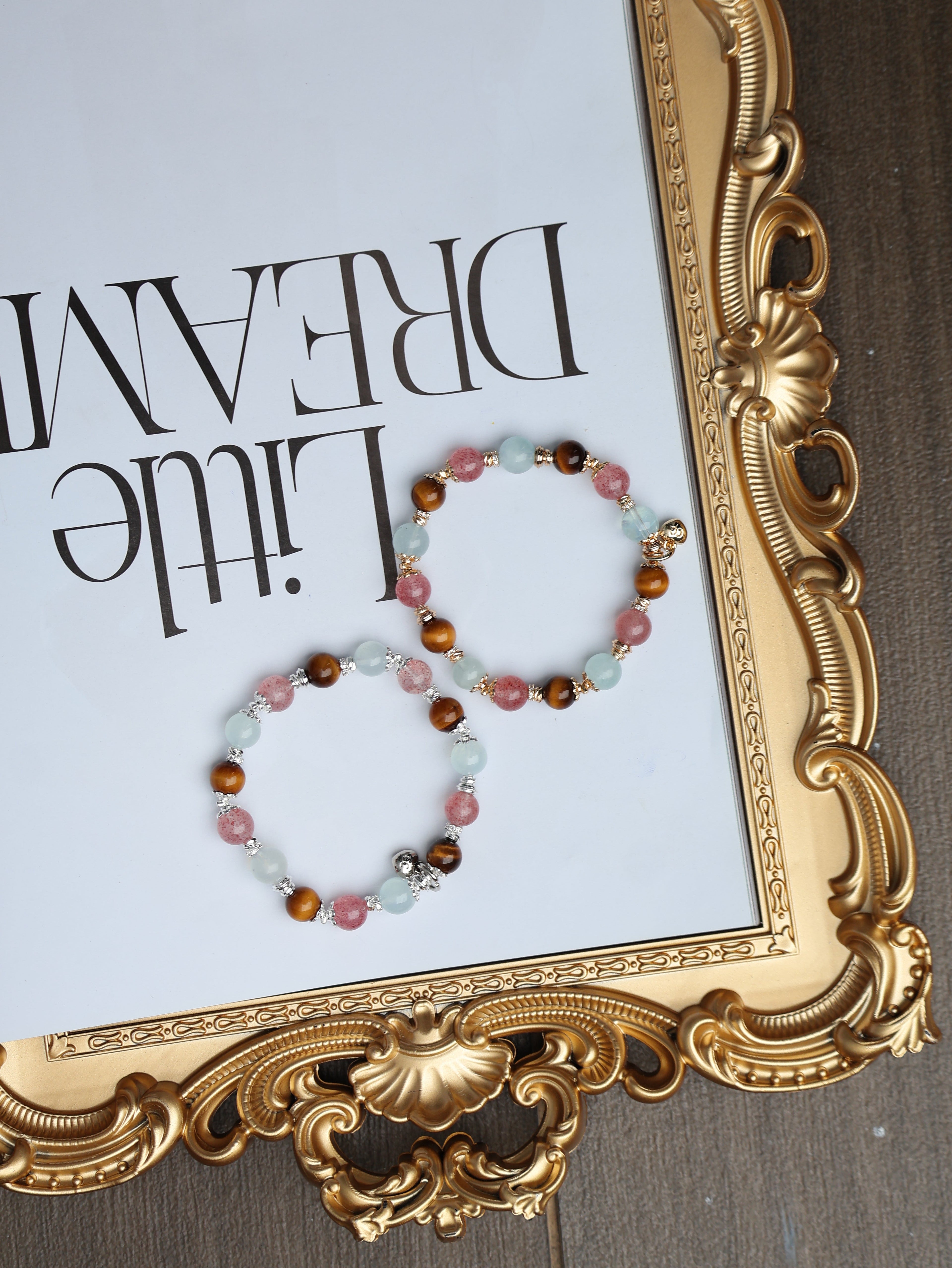 Tiger Eye, Strawberry Quartz, Aquamarine ¡ª Sagittarius Horoscope Series | 8mm (Elastic)