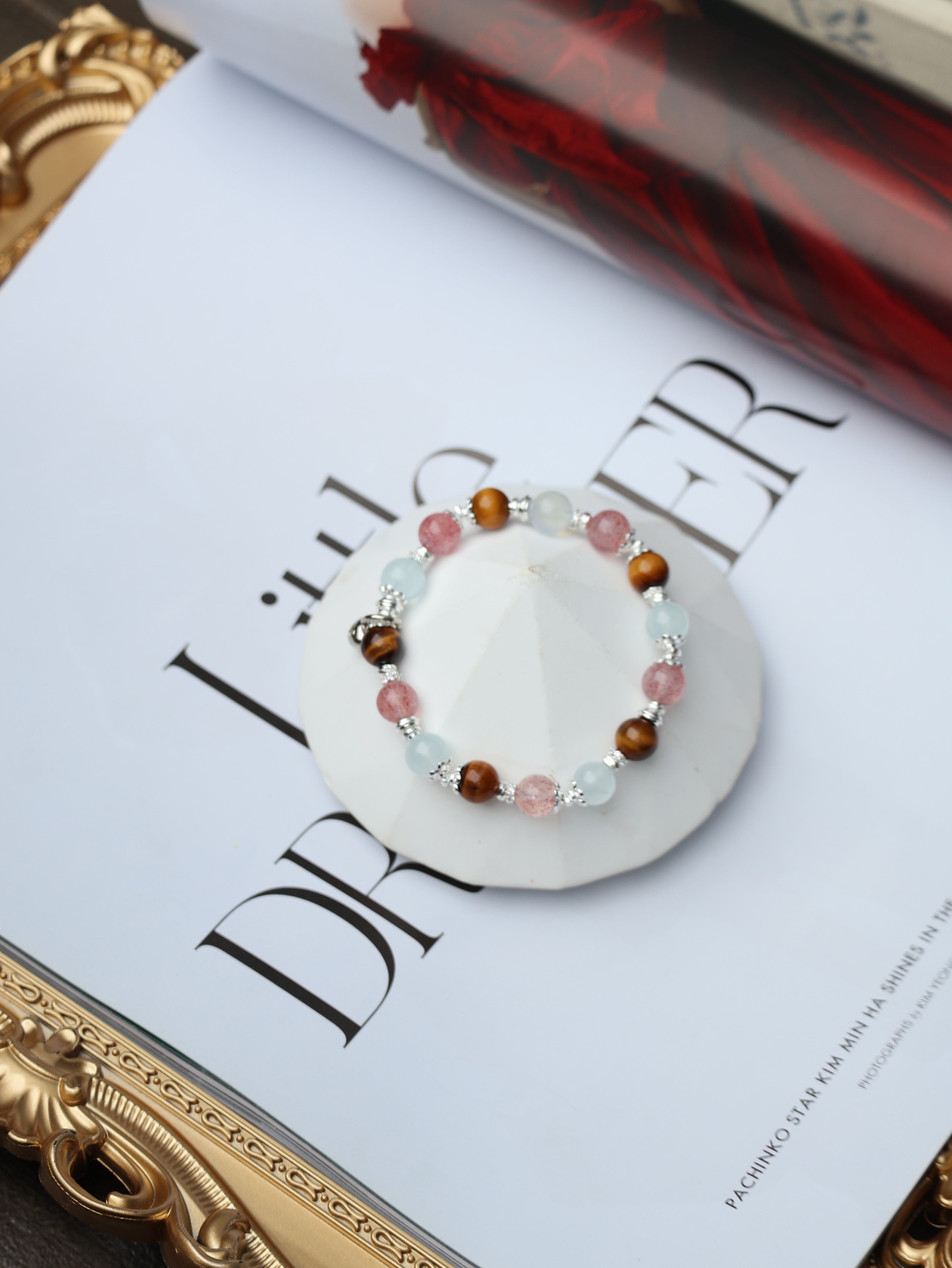 Tiger Eye, Strawberry Quartz, Aquamarine ¡ª Sagittarius Horoscope Series | 8mm (Elastic)