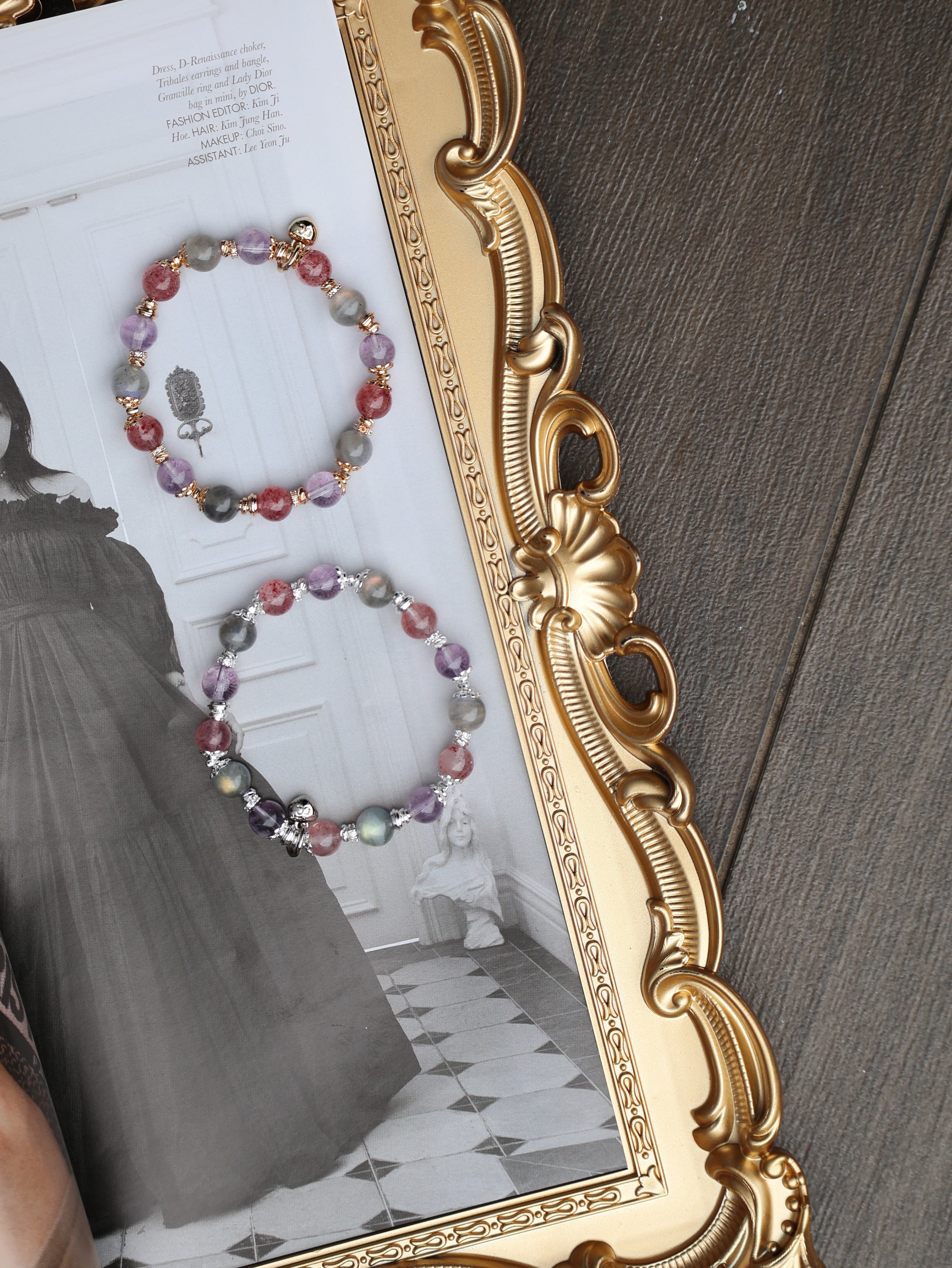 Strawberry Quartz, Labradorite, Amethyst ¡ª Leo Horoscope Series | 8mm (Elastic)