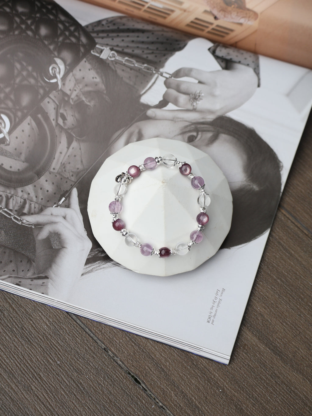 Clear Quartz, Lepidolite, Amethyst ¡ª Libra Horoscope Series | 8mm (Elastic)