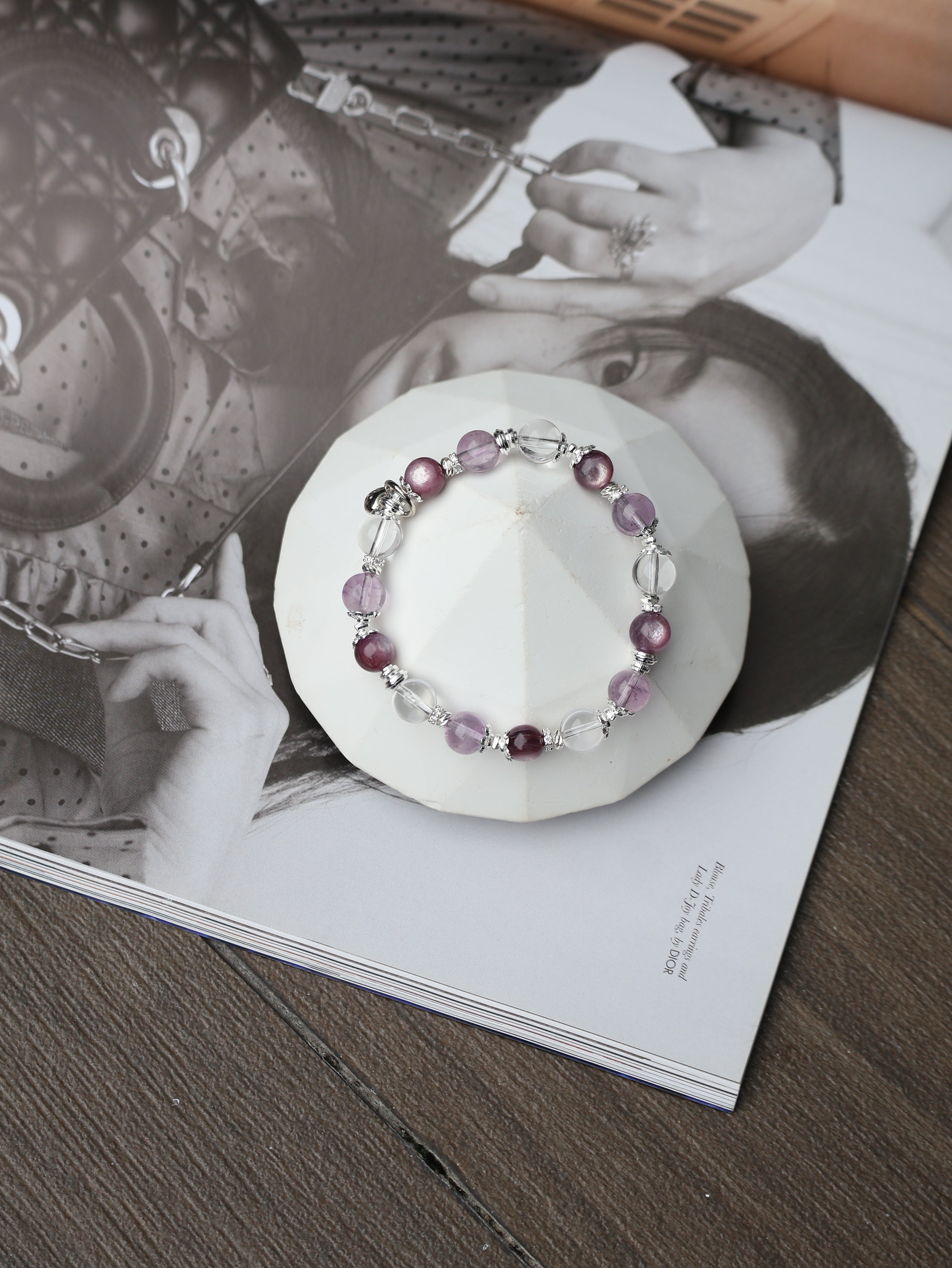Clear Quartz, Lepidolite, Amethyst ¡ª Libra Horoscope Series | 8mm (Elastic)