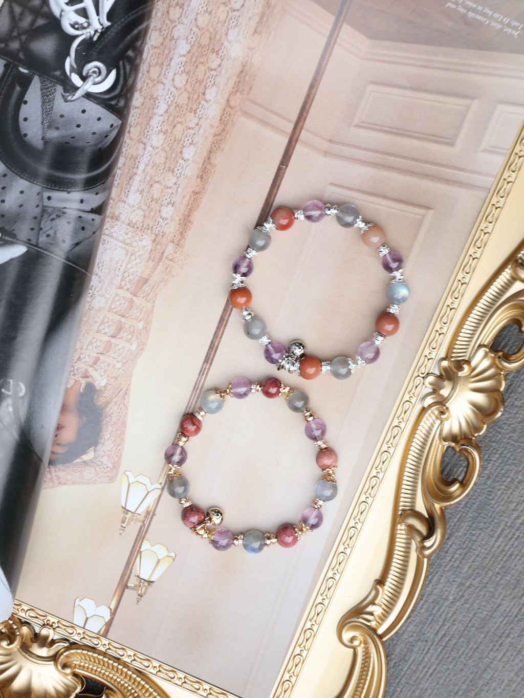 Alashan Agate, Labradorite, Amethyst Crystal Bracelet ¡ª Taurus Horoscope Series | 8mm (Elastic)