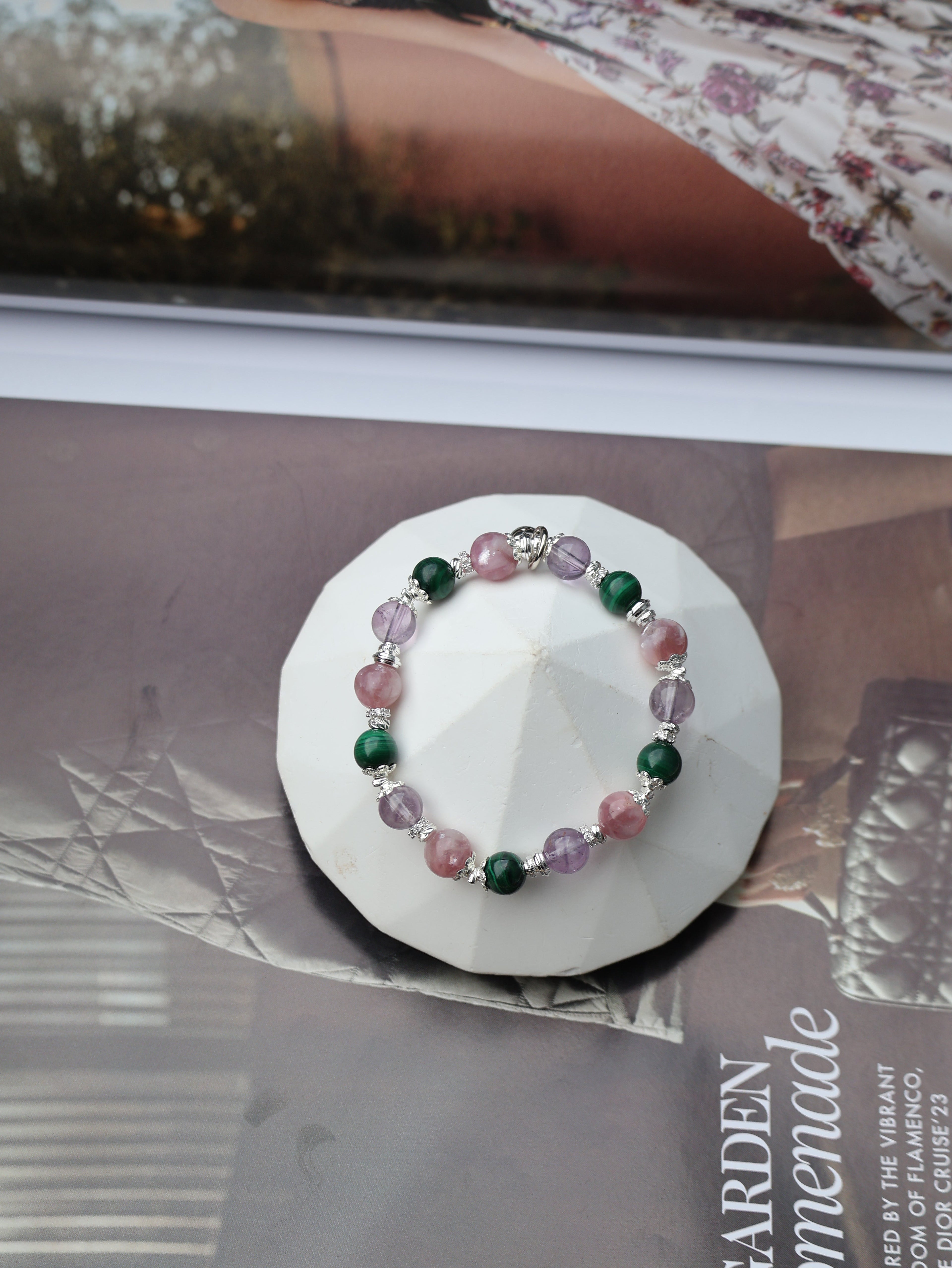 Malachite, Pink Purple Emerald Mica, Amethyst ¡ª Capricorn Horoscope Series | 8mm (Elastic)
