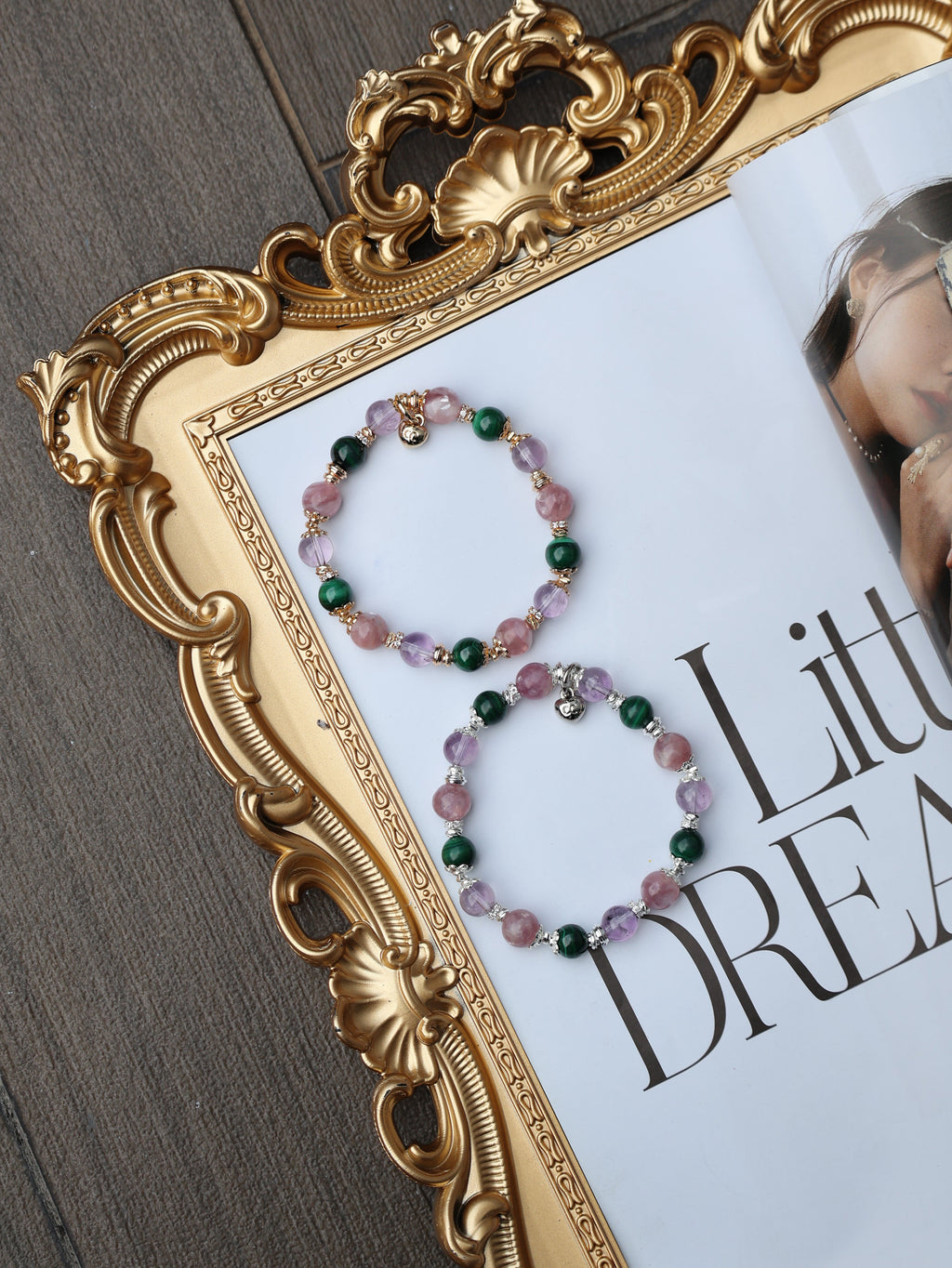 Malachite, Pink Purple Emerald Mica, Amethyst ¡ª Capricorn Horoscope Series | 8mm (Elastic)