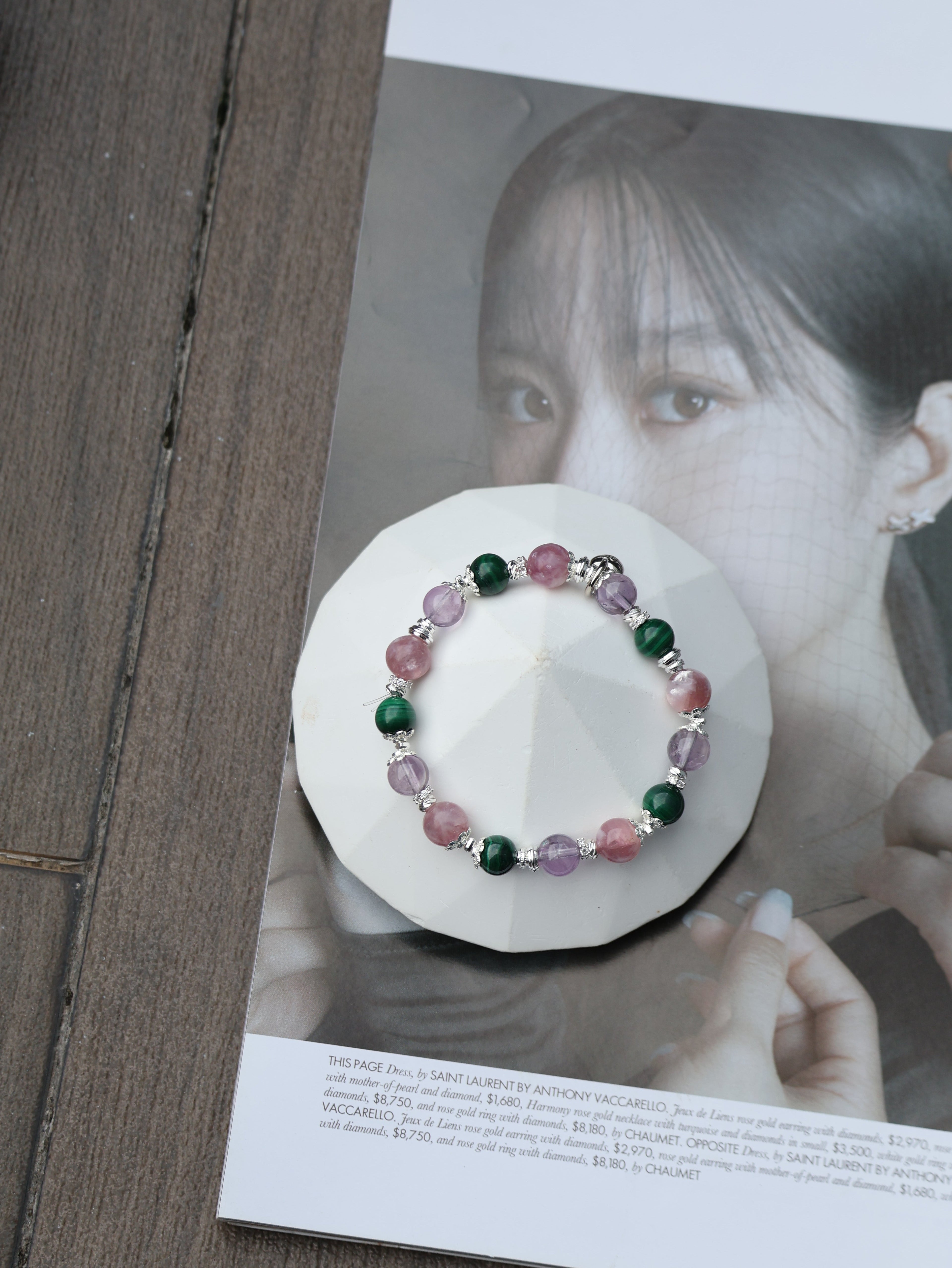 Malachite, Pink Purple Emerald Mica, Amethyst ¡ª Capricorn Horoscope Series | 8mm (Elastic)