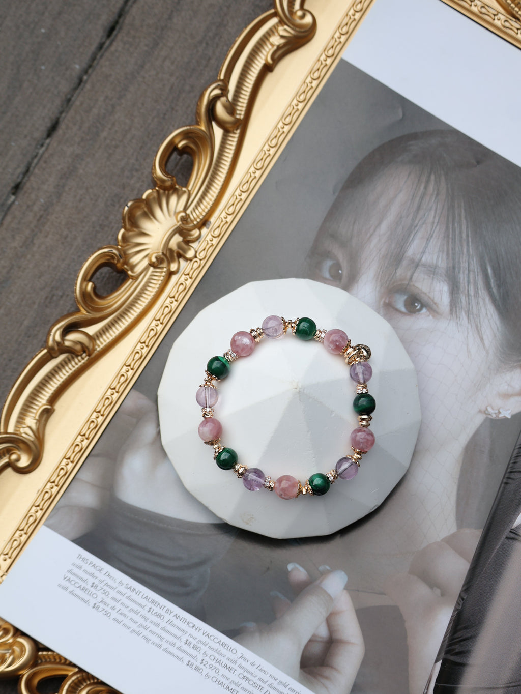 Malachite, Pink Purple Emerald Mica, Amethyst ¡ª Capricorn Horoscope Series | 8mm (Elastic)