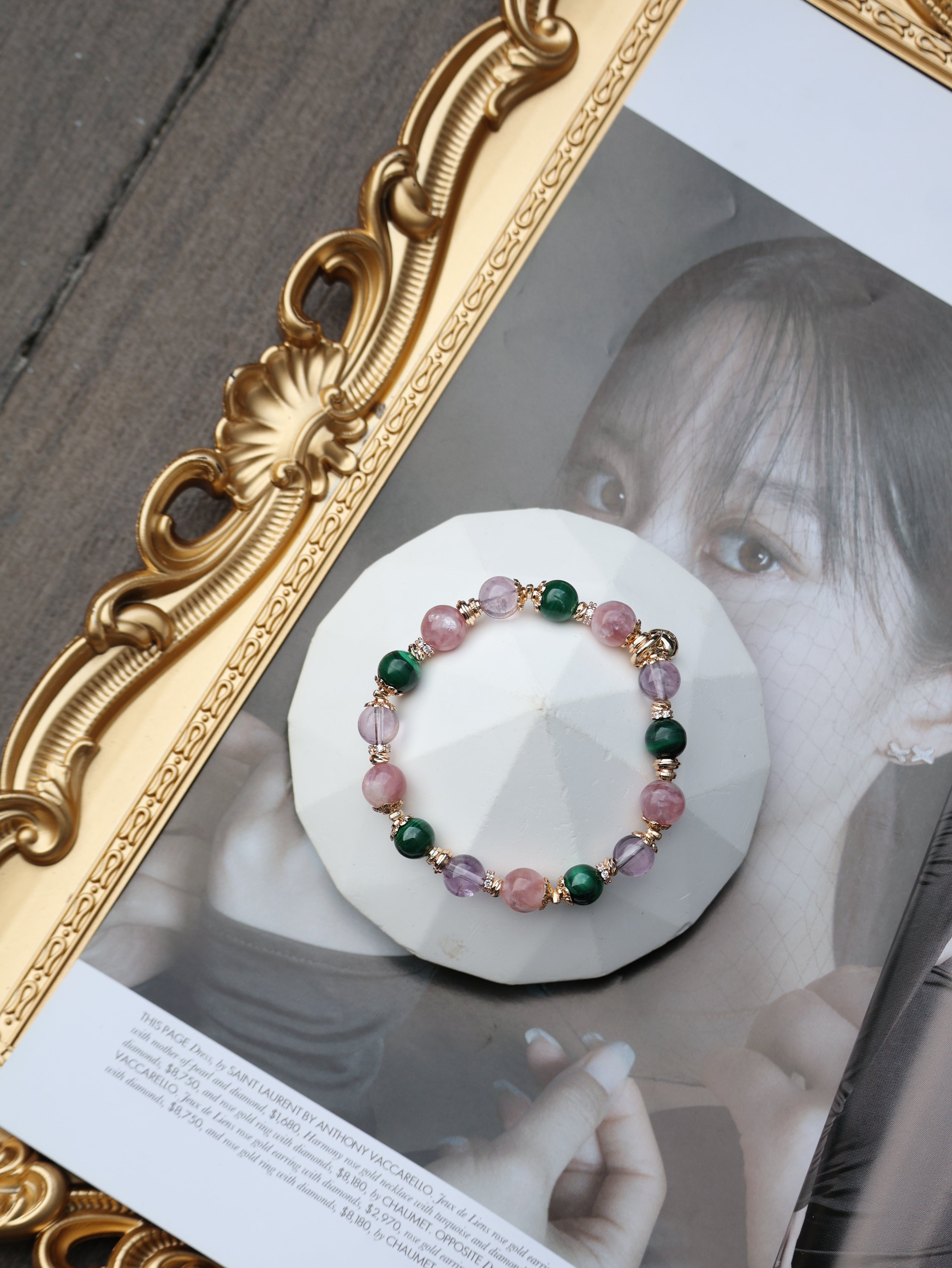 Malachite, Pink Purple Emerald Mica, Amethyst ¡ª Capricorn Horoscope Series | 8mm (Elastic)