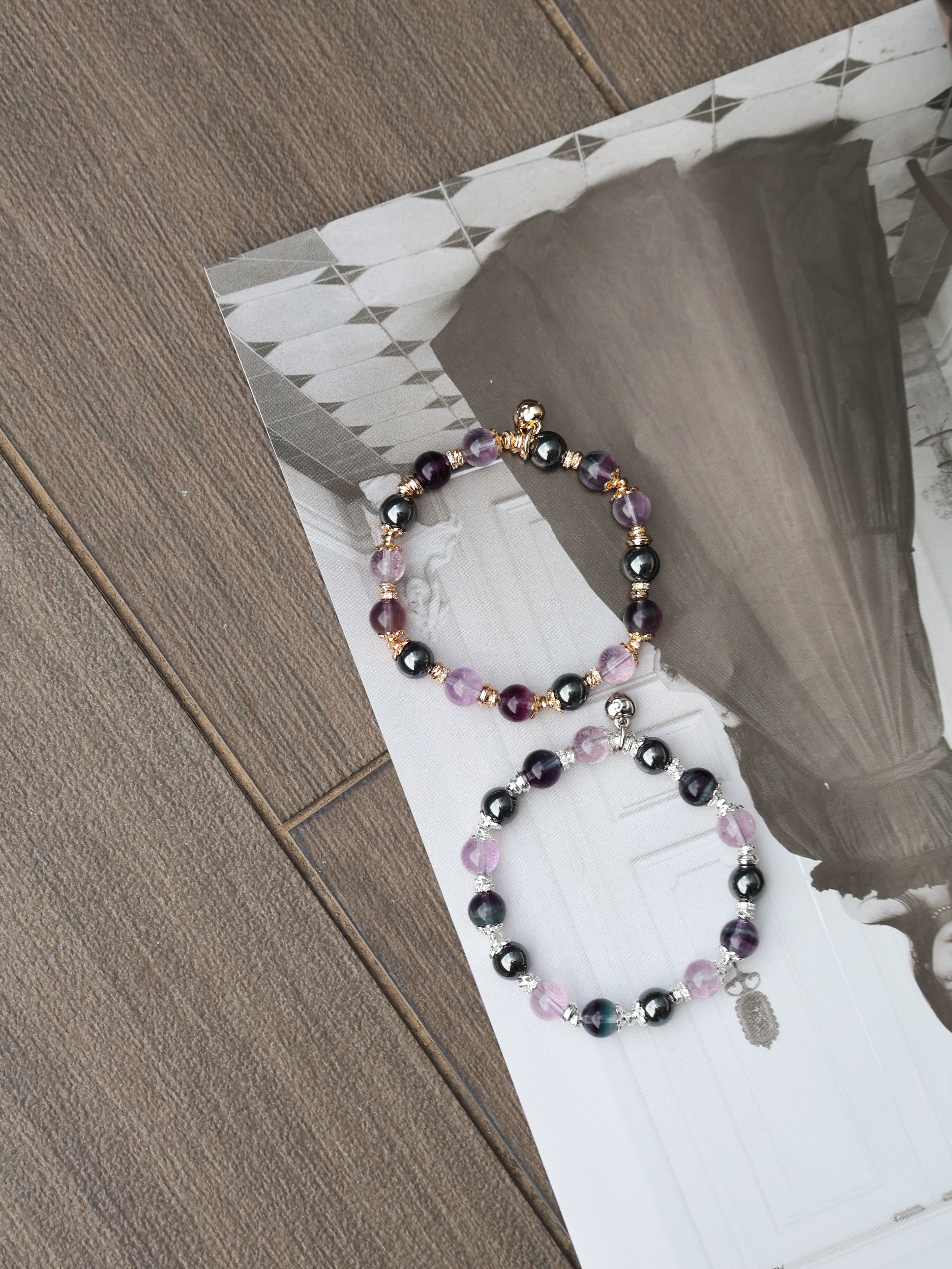 Fluorite, Hematite, Amethyst ¡ª Gemini Horoscope Series | 8mm (Elastic)