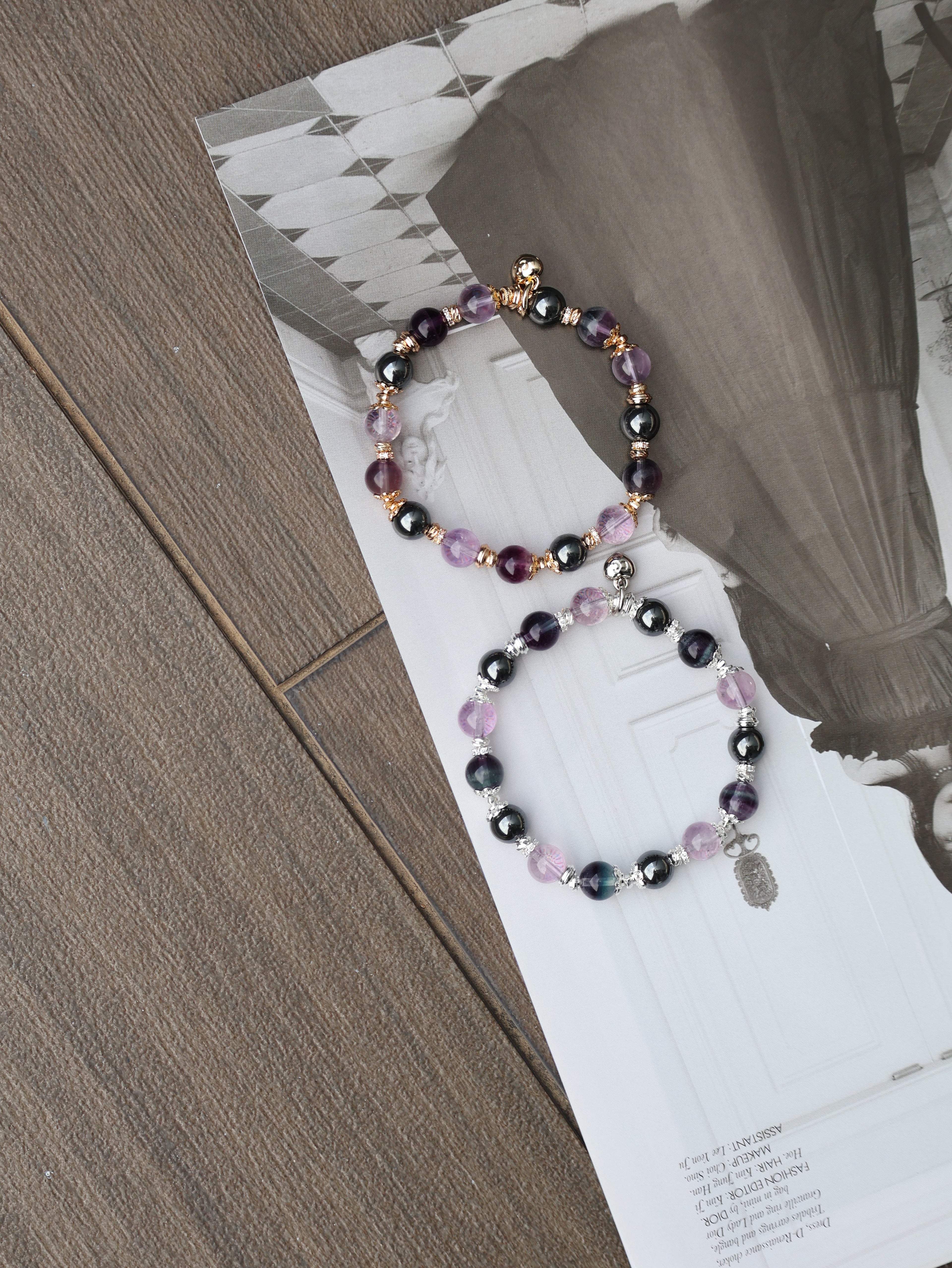 Fluorite, Hematite, Amethyst ¡ª Gemini Horoscope Series | 8mm (Elastic)