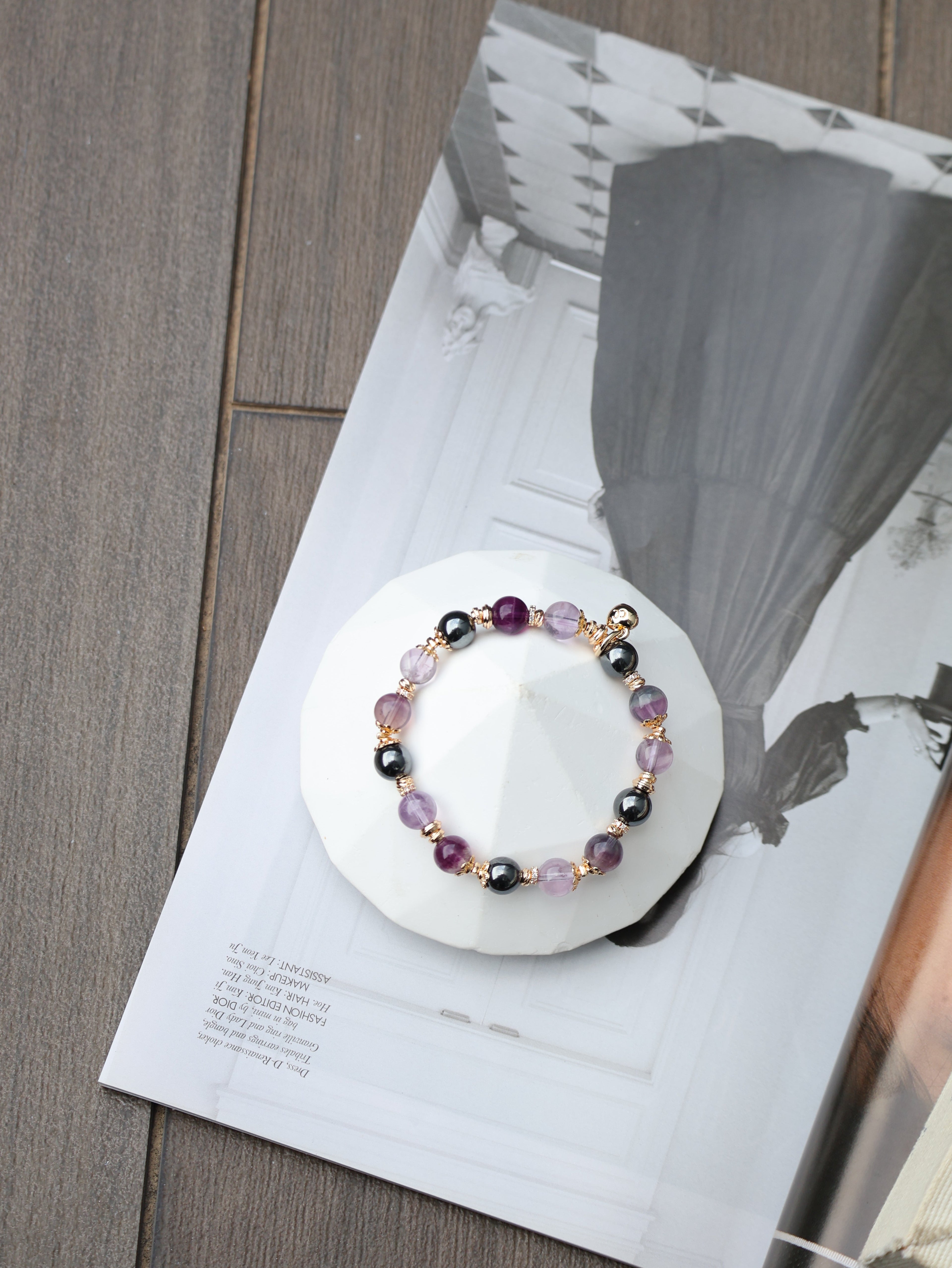 Fluorite, Hematite, Amethyst ¡ª Gemini Horoscope Series | 8mm (Elastic)