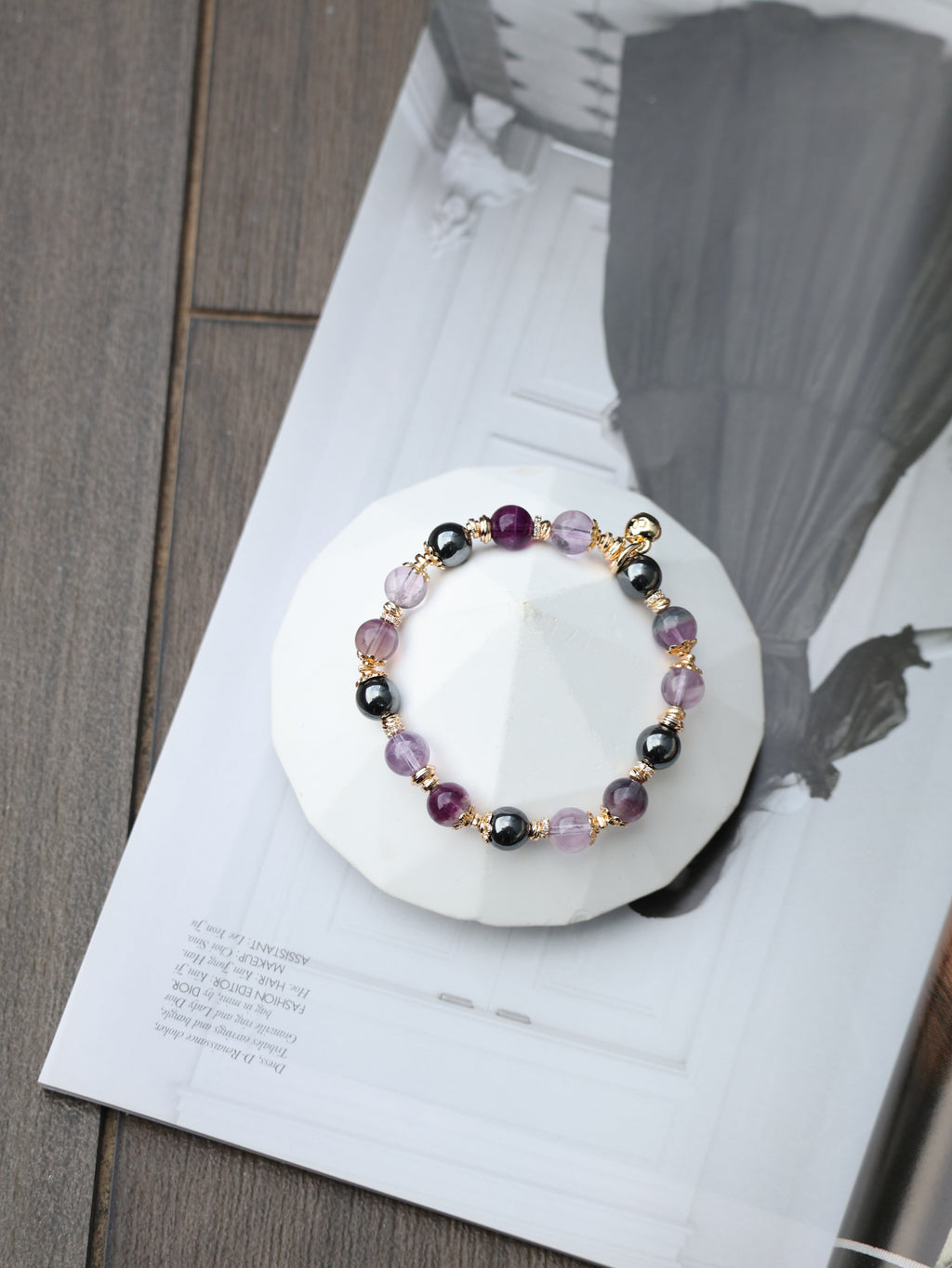 Fluorite, Hematite, Amethyst ¡ª Gemini Horoscope Series | 8mm (Elastic)