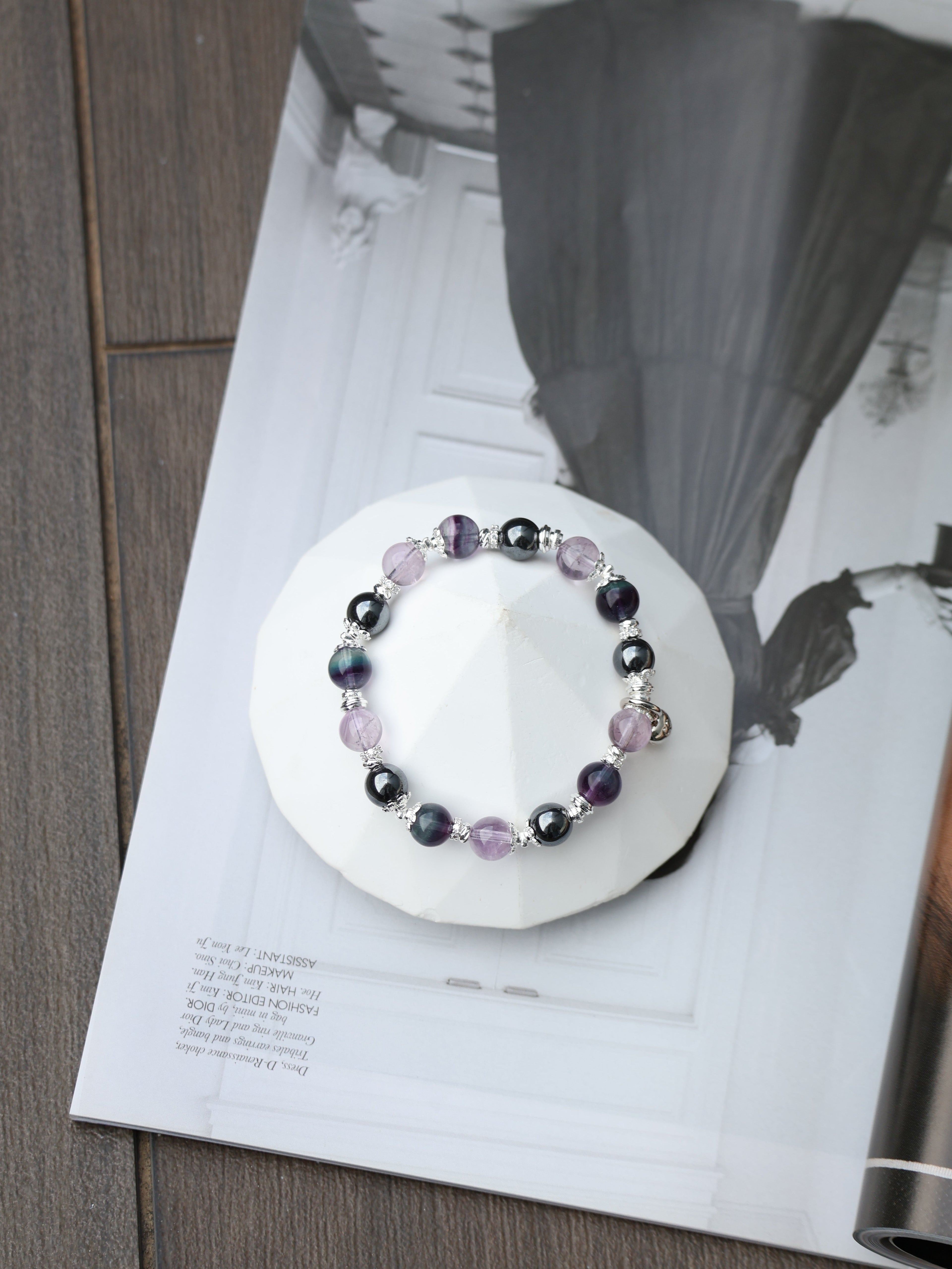 Fluorite, Hematite, Amethyst ¡ª Gemini Horoscope Series | 8mm (Elastic)