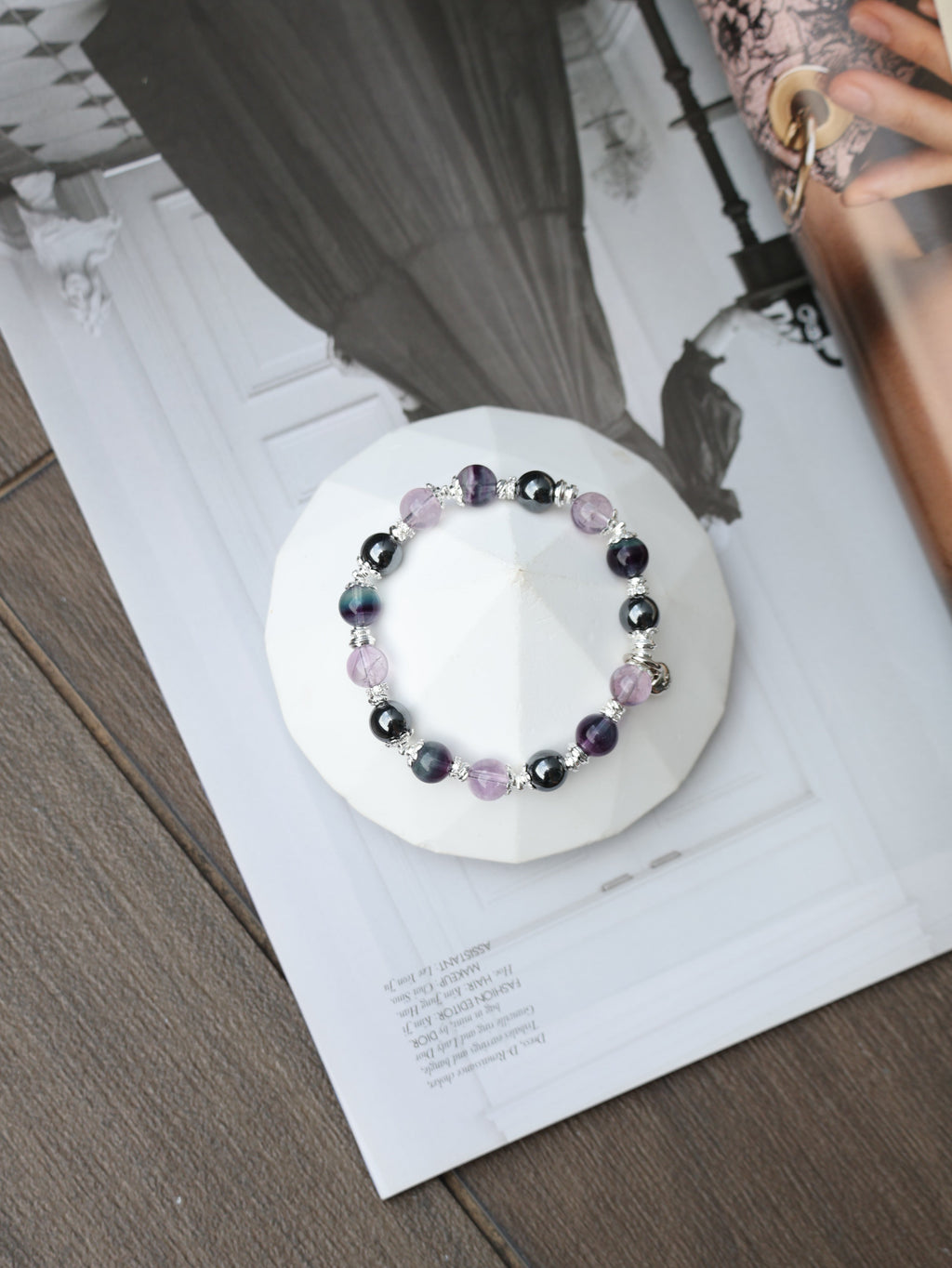 Fluorite, Hematite, Amethyst ¡ª Gemini Horoscope Series | 8mm (Elastic)