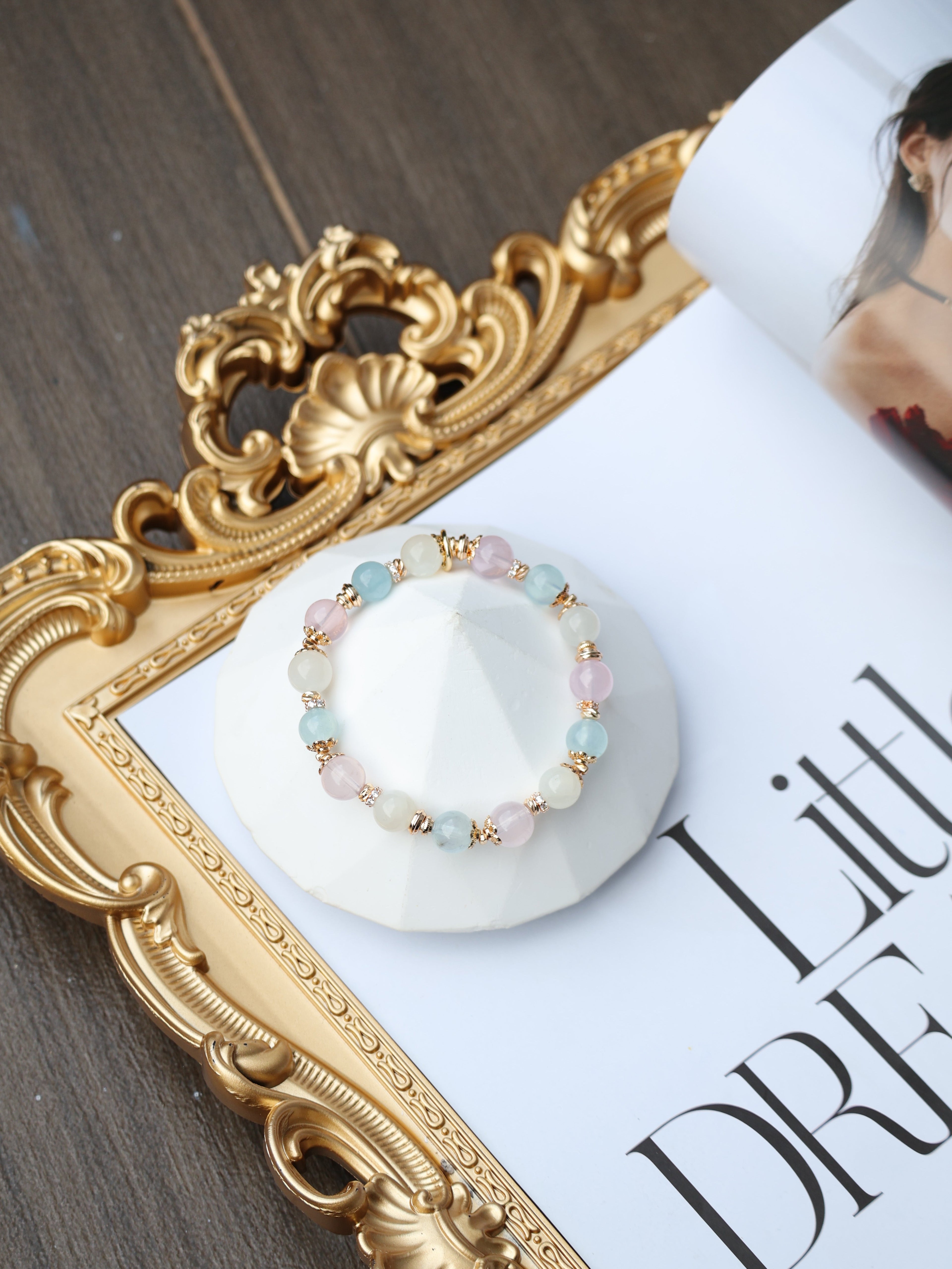 Moonstone, Aquamarine, Rose Quartz ¡ª Aries Horoscope Series | 8mm (Elastic)