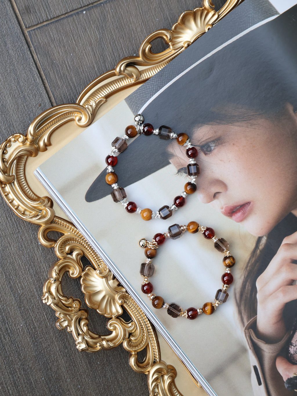 Tiger Eye, Garnet, Smoky Quartz Crystal Bracelet ¡ª Aquarius Horoscope Series | 8mm (Elastic)