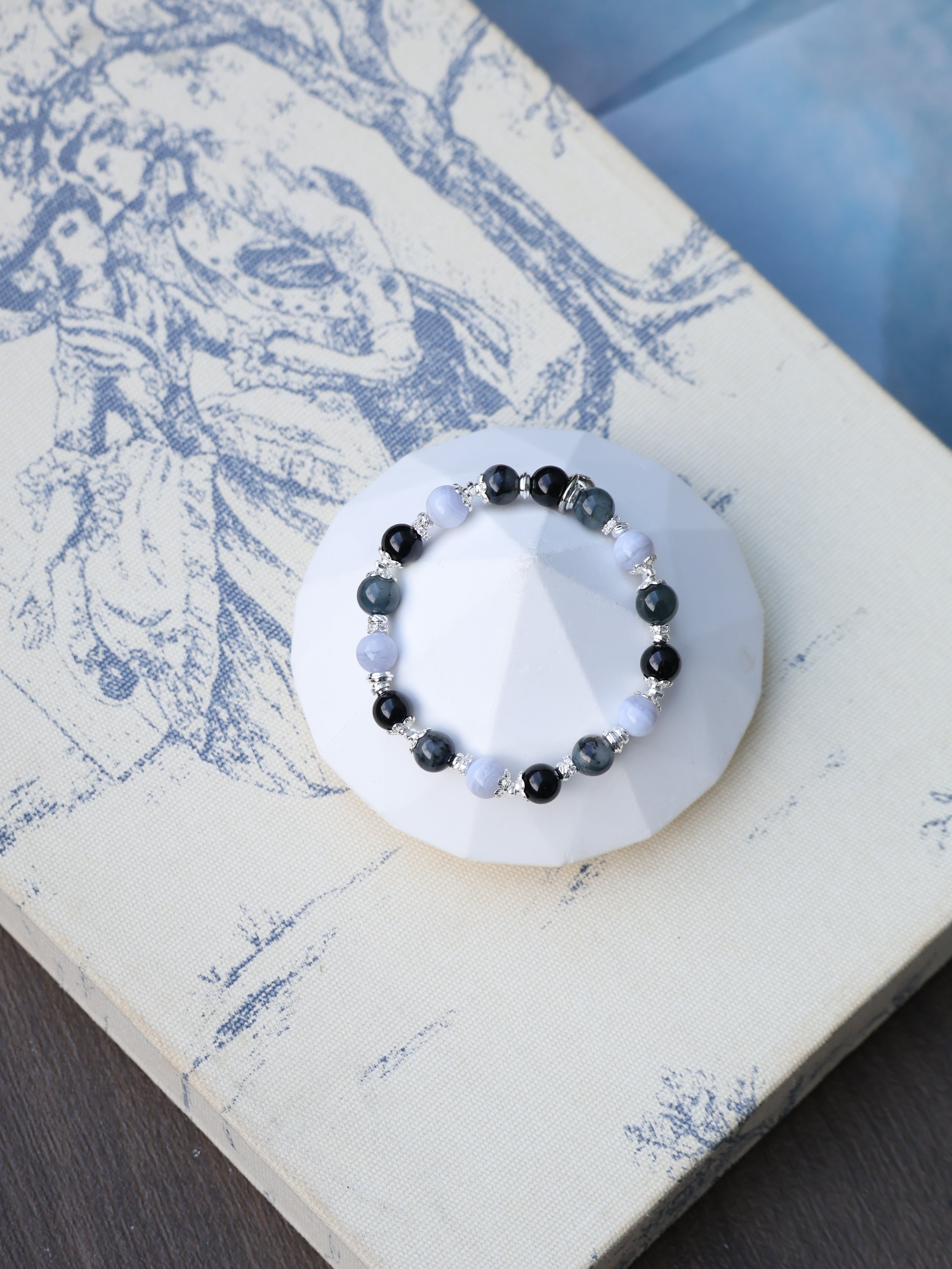 Black Tourmaline, Blue lace Agate, Pietersite ¡ª Pisces Horoscope Series | 8mm (Elastic)