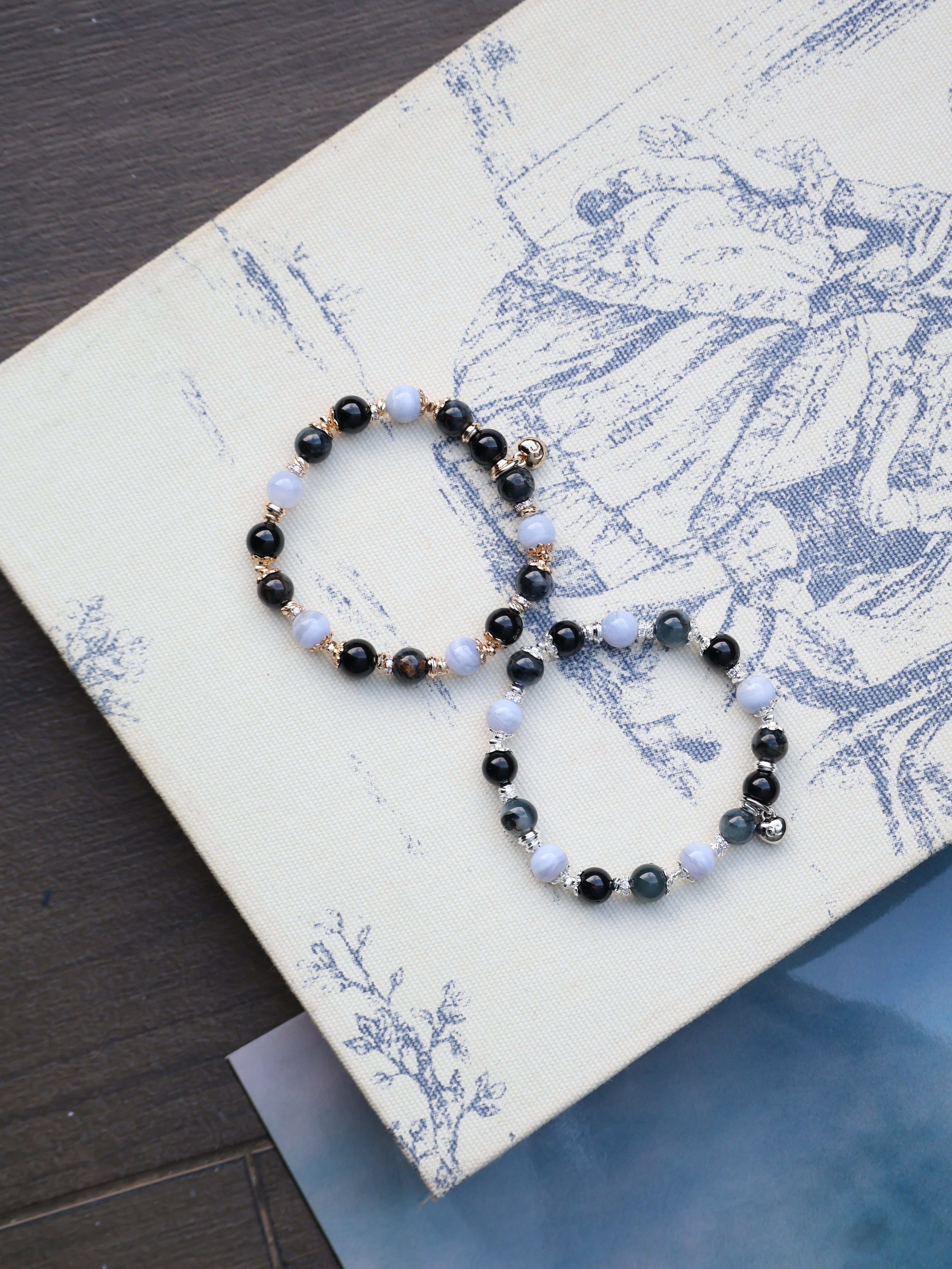 Black Tourmaline, Blue lace Agate, Pietersite ¡ª Pisces Horoscope Series | 8mm (Elastic)