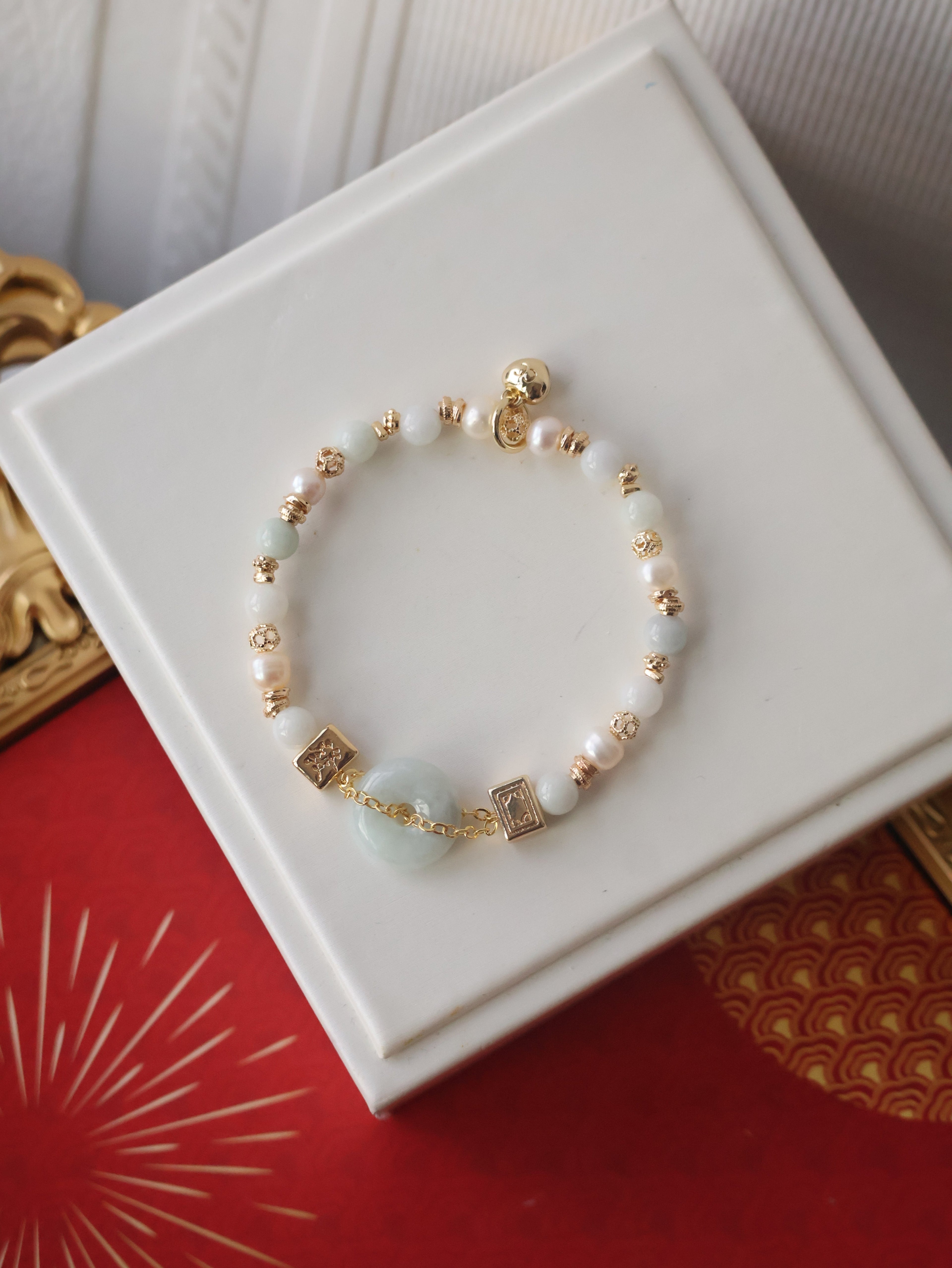 Green Jadeite & Freshwater Pearl ¡ª Ping MJ An Kou | 6mm (Elastic)