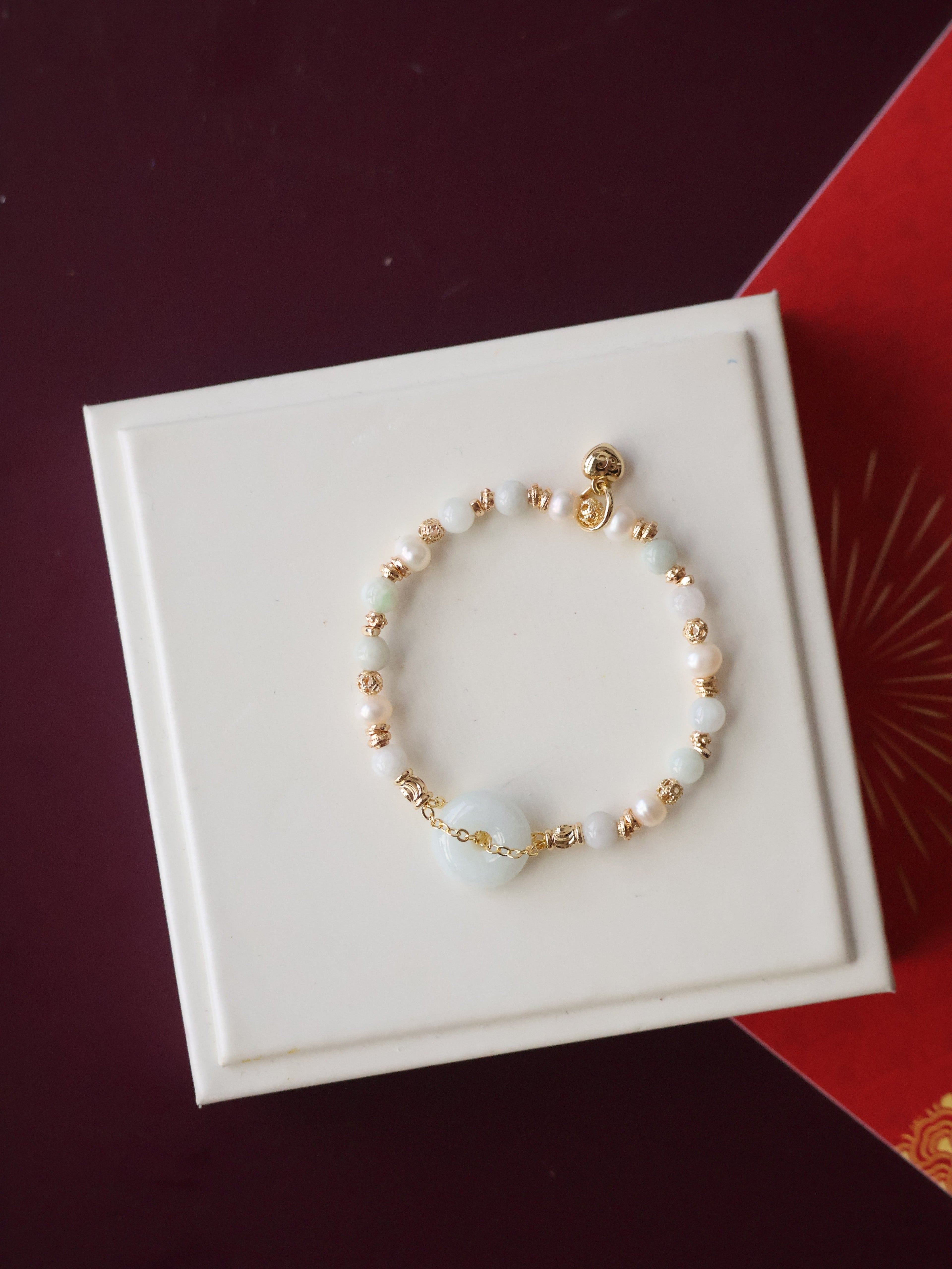 Green Jadeite & Freshwater Pearls ¡ª Ping An Kou Stacker | 6mm (Elastic)
