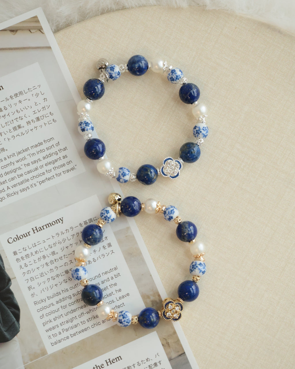 *Luna&Lithoss* Chinese Porcelain Inspired - 10mm Lapis Lazuli (String Through Clover Charm)
