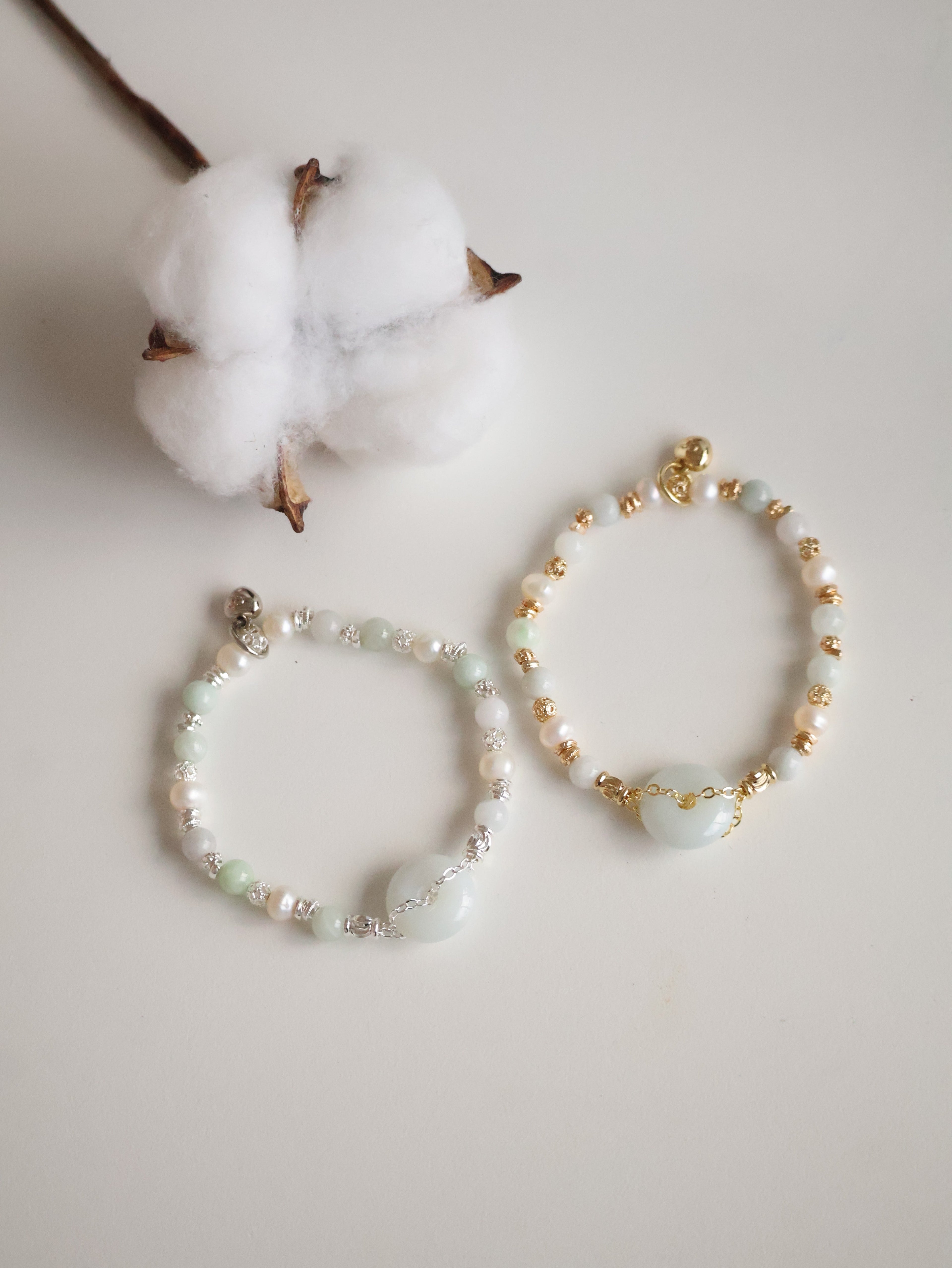 Green Jadeite & Freshwater Pearls ¡ª Ping An Kou Stacker | 6mm (Elastic)