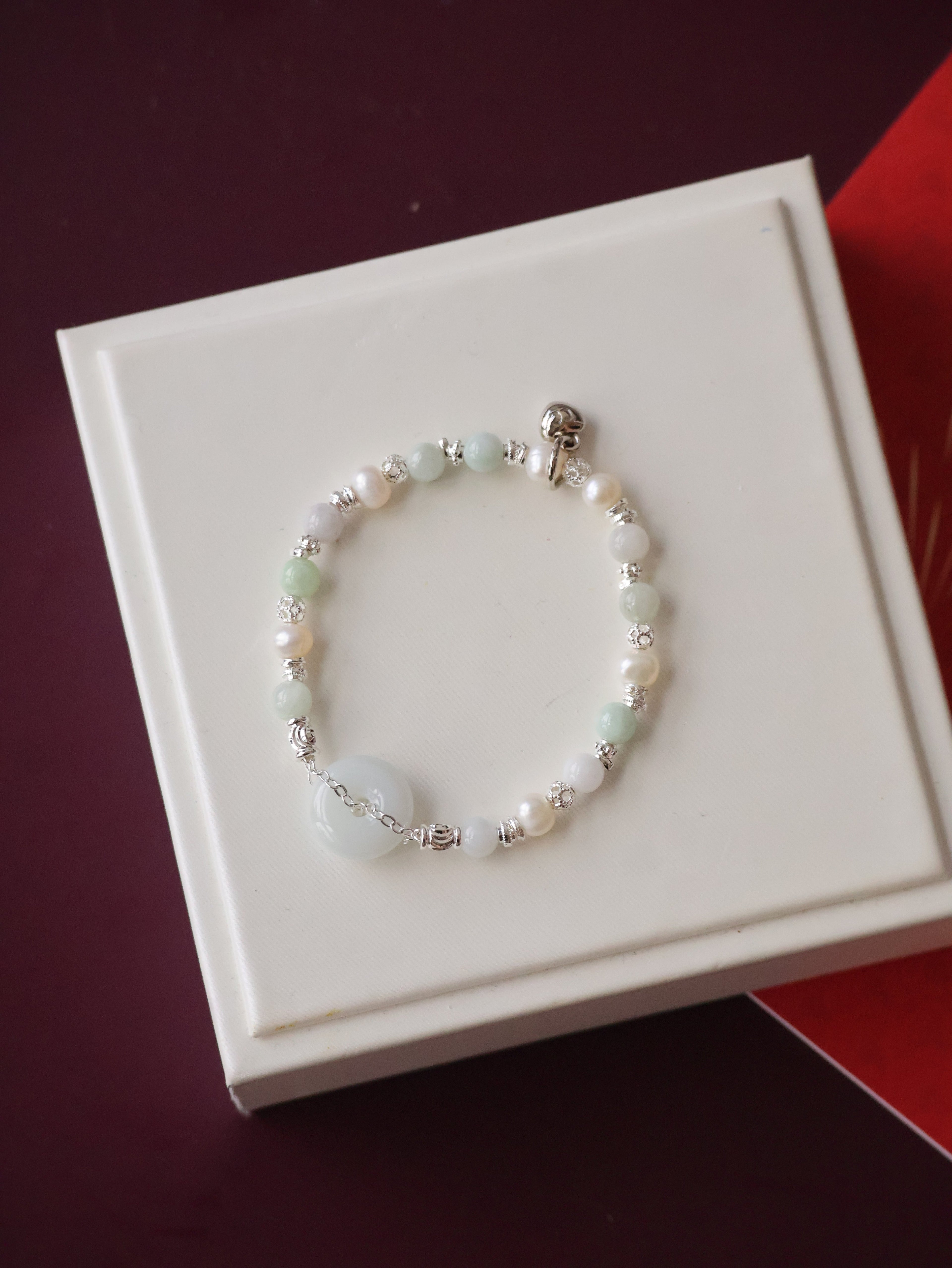 Green Jadeite & Freshwater Pearls ¡ª Ping An Kou Stacker | 6mm (Elastic)