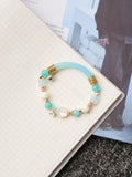 Blue Topaz, Amazonite & Flower White Conch with Agate Bangle ¡ª Nami | 8mm (Elasic)