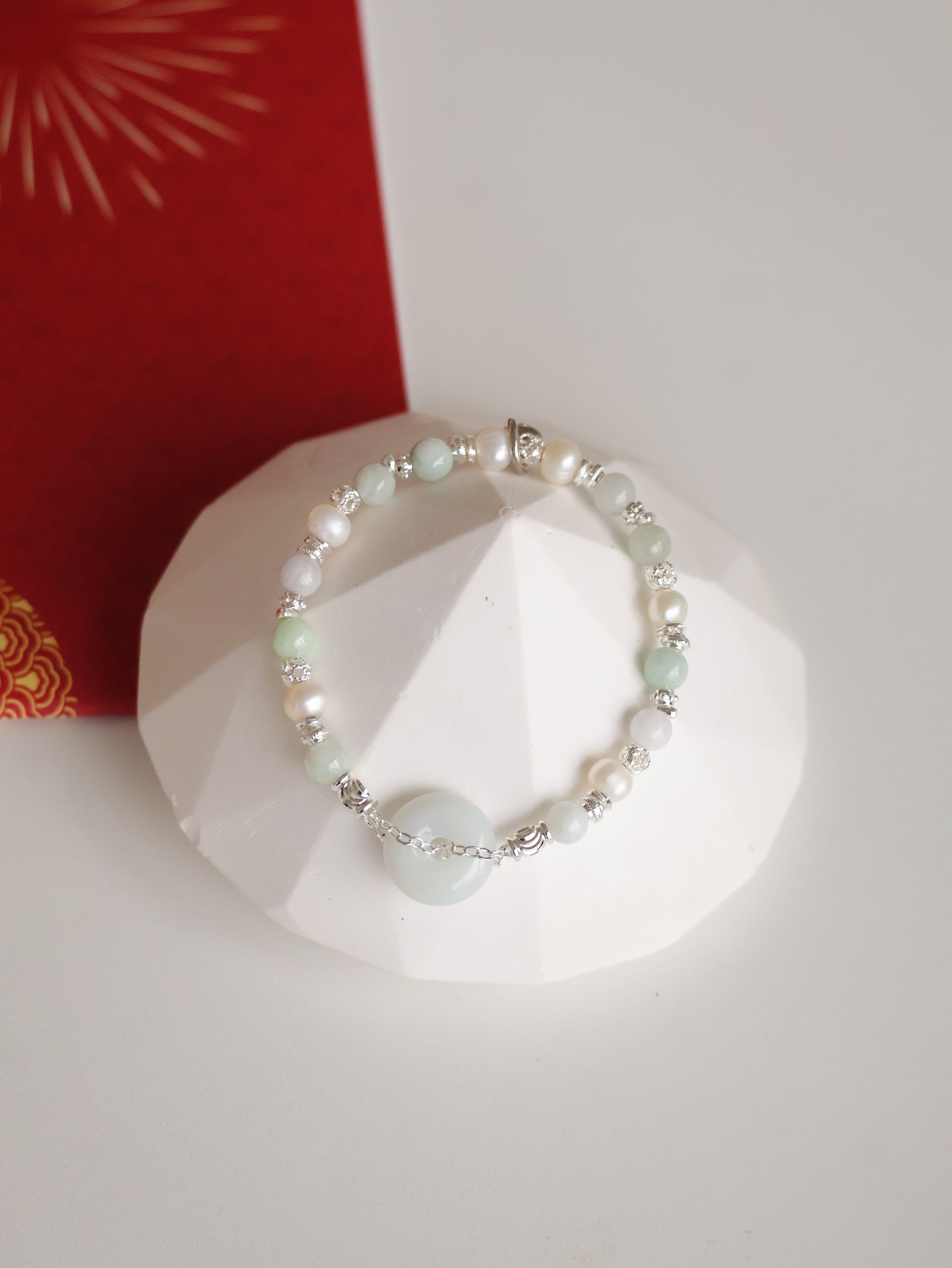 Green Jadeite & Freshwater Pearls ¡ª Ping An Kou Stacker | 6mm (Elastic)