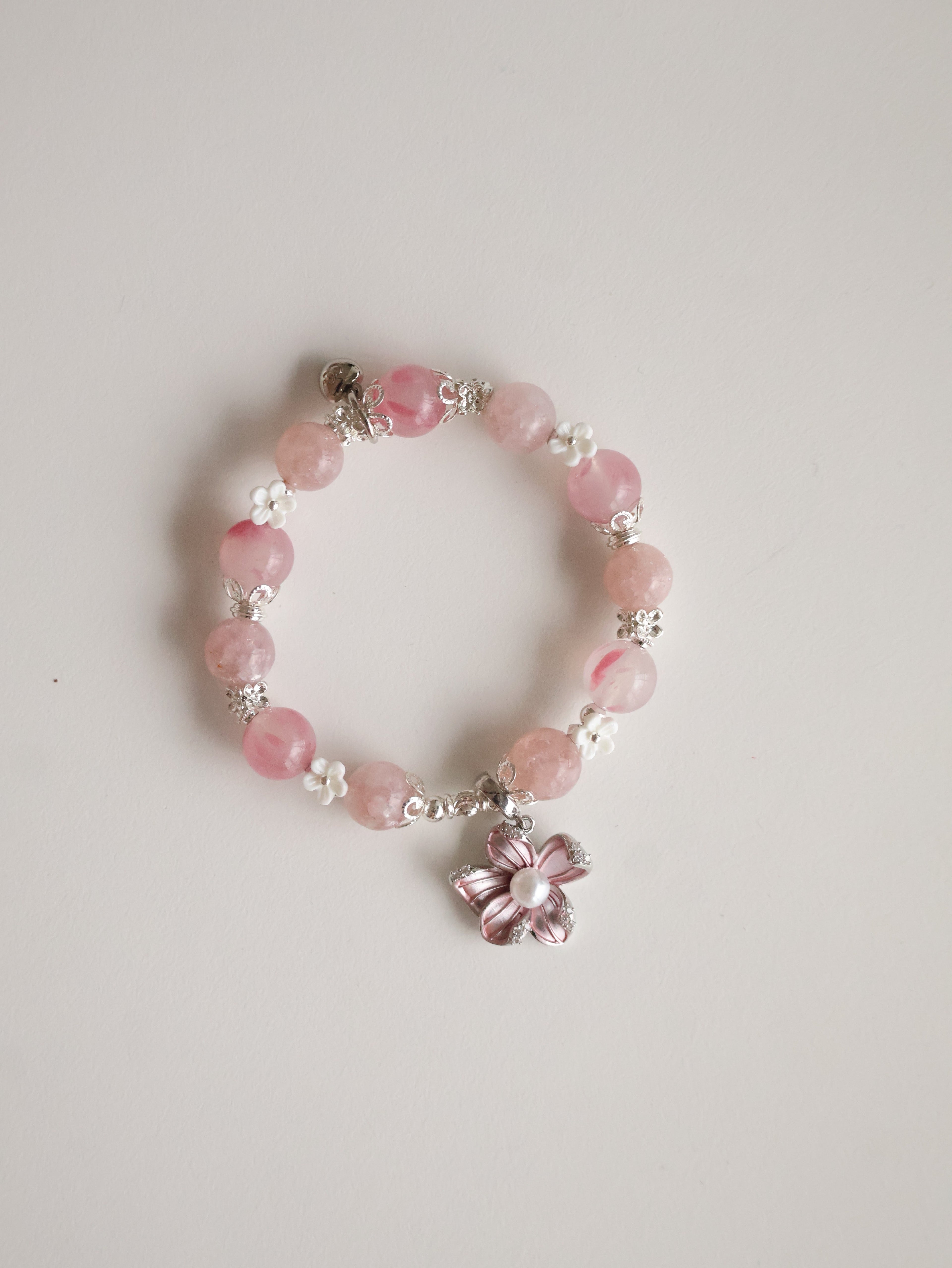 Purple Emerald Mica & Sakura Rhodonite with Freshwater Pearl Flower Charm ¡ª Everbloom | 10mm (Elastic)