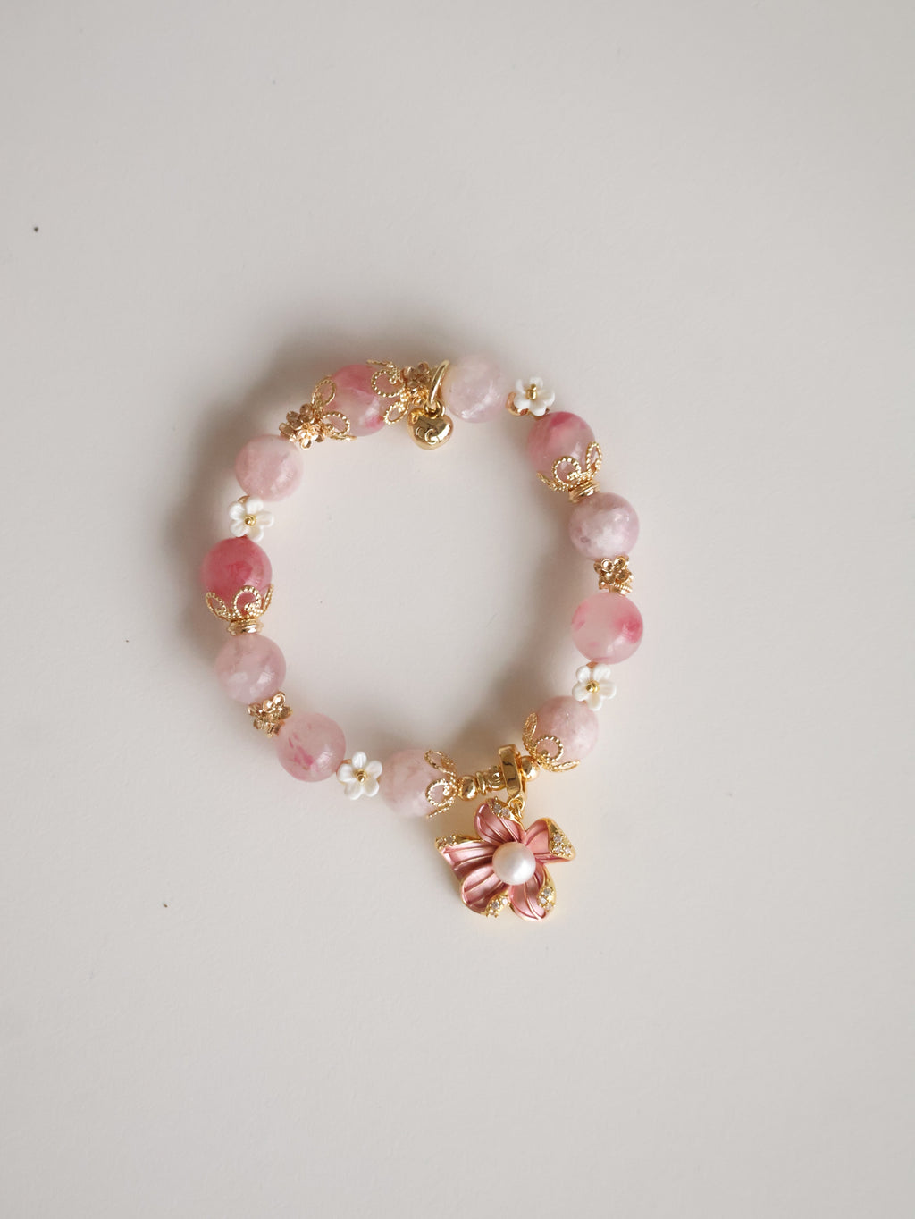 Purple Emerald Mica & Sakura Rhodonite with Freshwater Pearl Flower Charm ¡ª Everbloom | 10mm (Elastic)