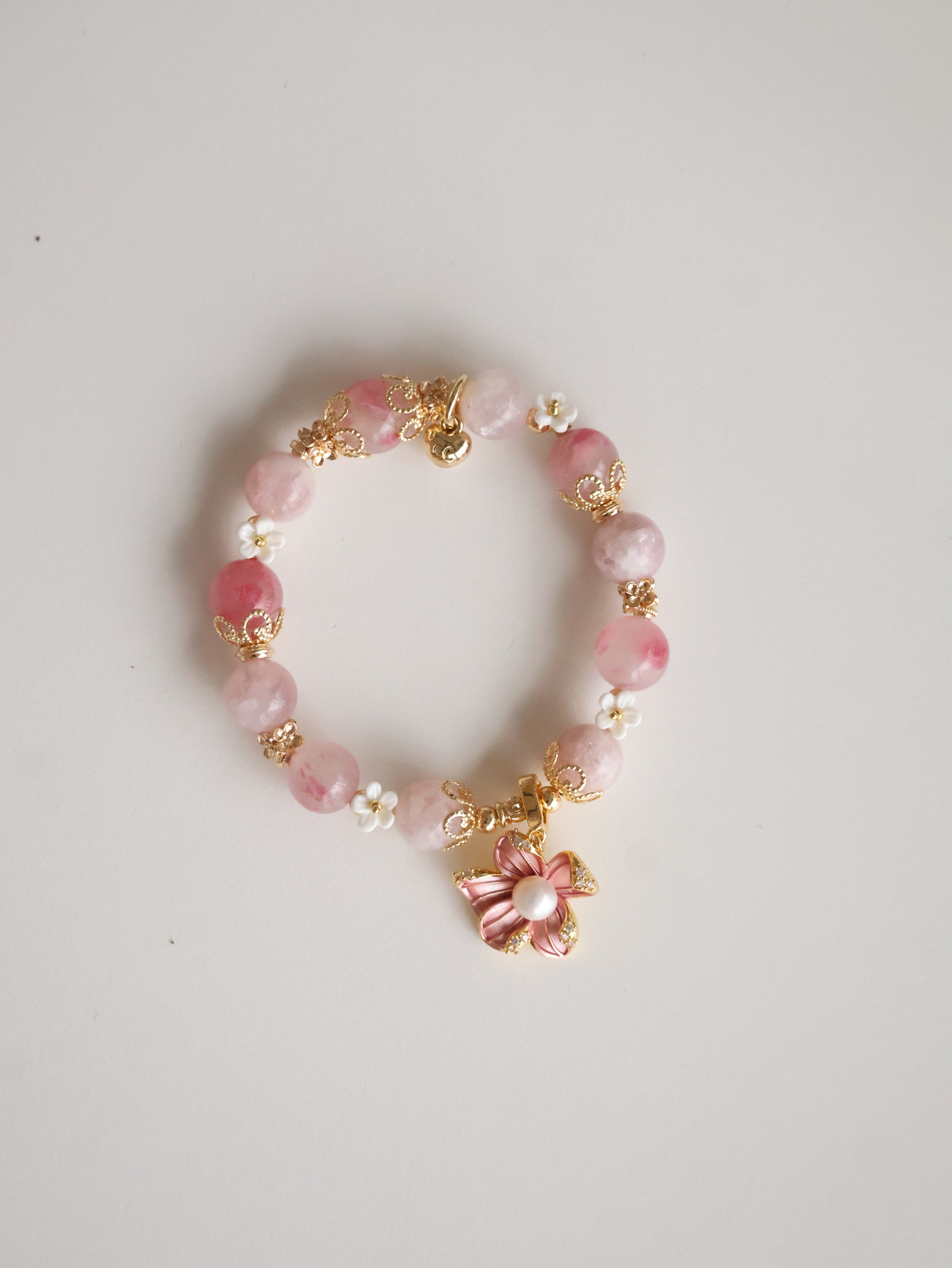 Purple Emerald Mica & Sakura Rhodonite with Freshwater Pearl Flower Charm ¡ª Everbloom | 10mm (Elastic)