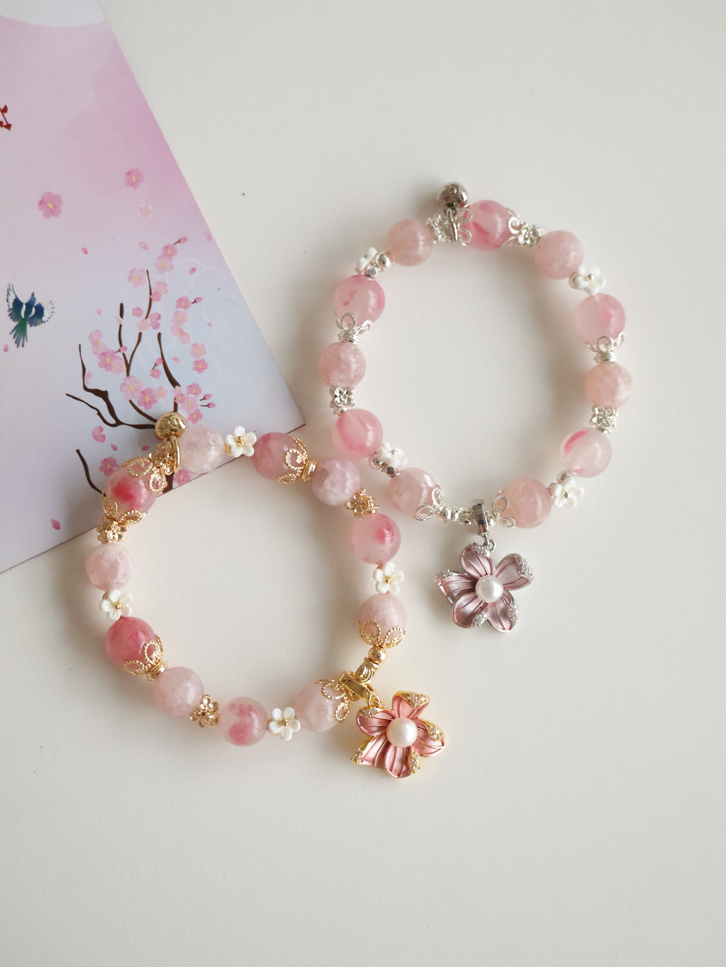 Purple Emerald Mica & Sakura Rhodonite with Freshwater Pearl Flower Charm ¡ª Everbloom | 10mm (Elastic)
