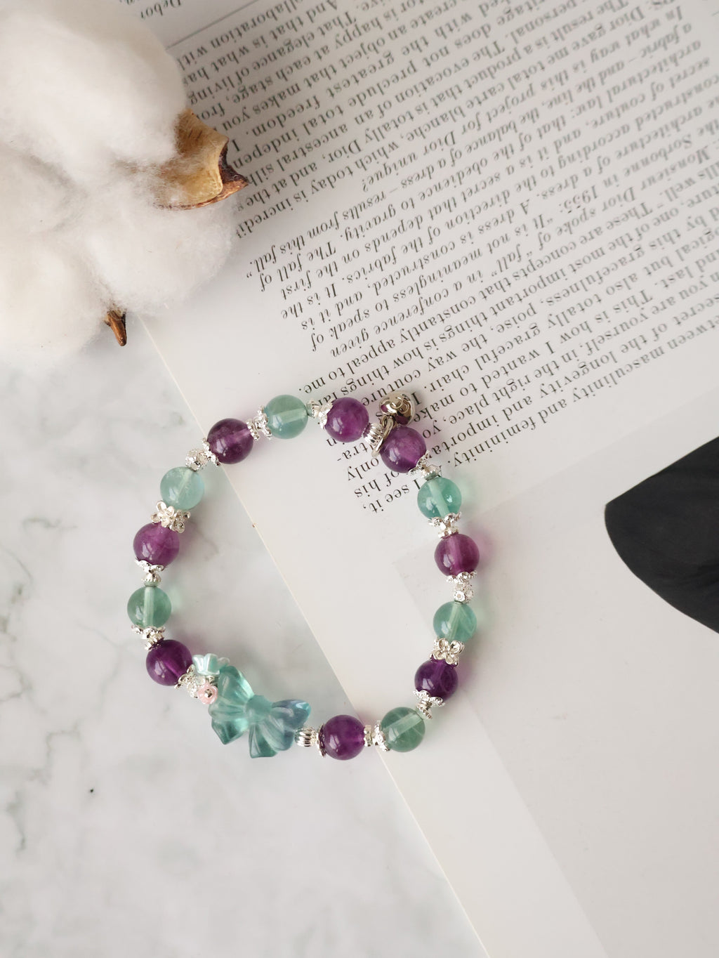 *Luna&Lithoss* Berri Bow 8mm Blue Fluorite & Purple Fluorite with Blue Fluorite Bow (Elastic)