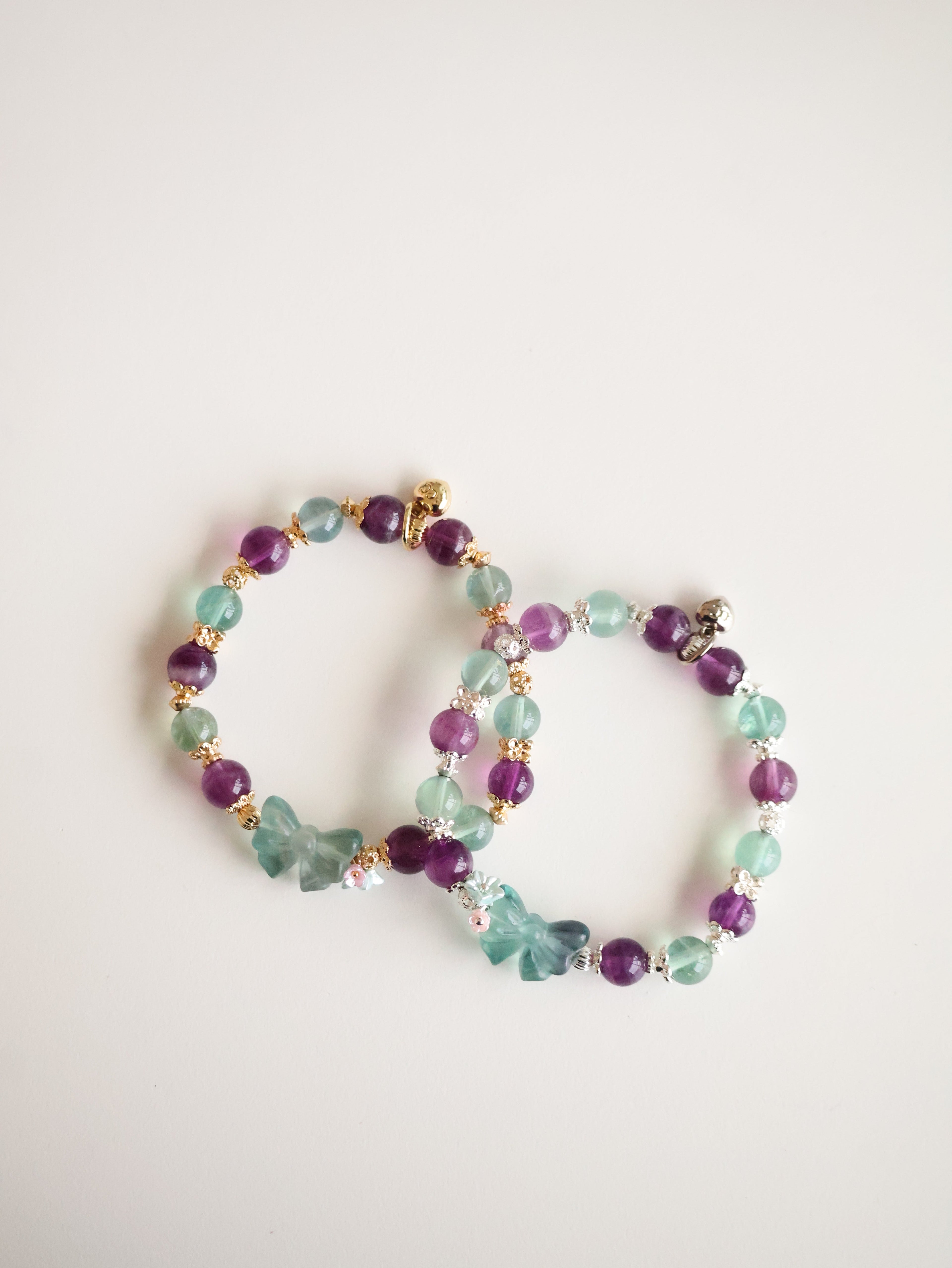 *Luna&Lithoss* Berri Bow 8mm Blue Fluorite & Purple Fluorite with Blue Fluorite Bow (Elastic)