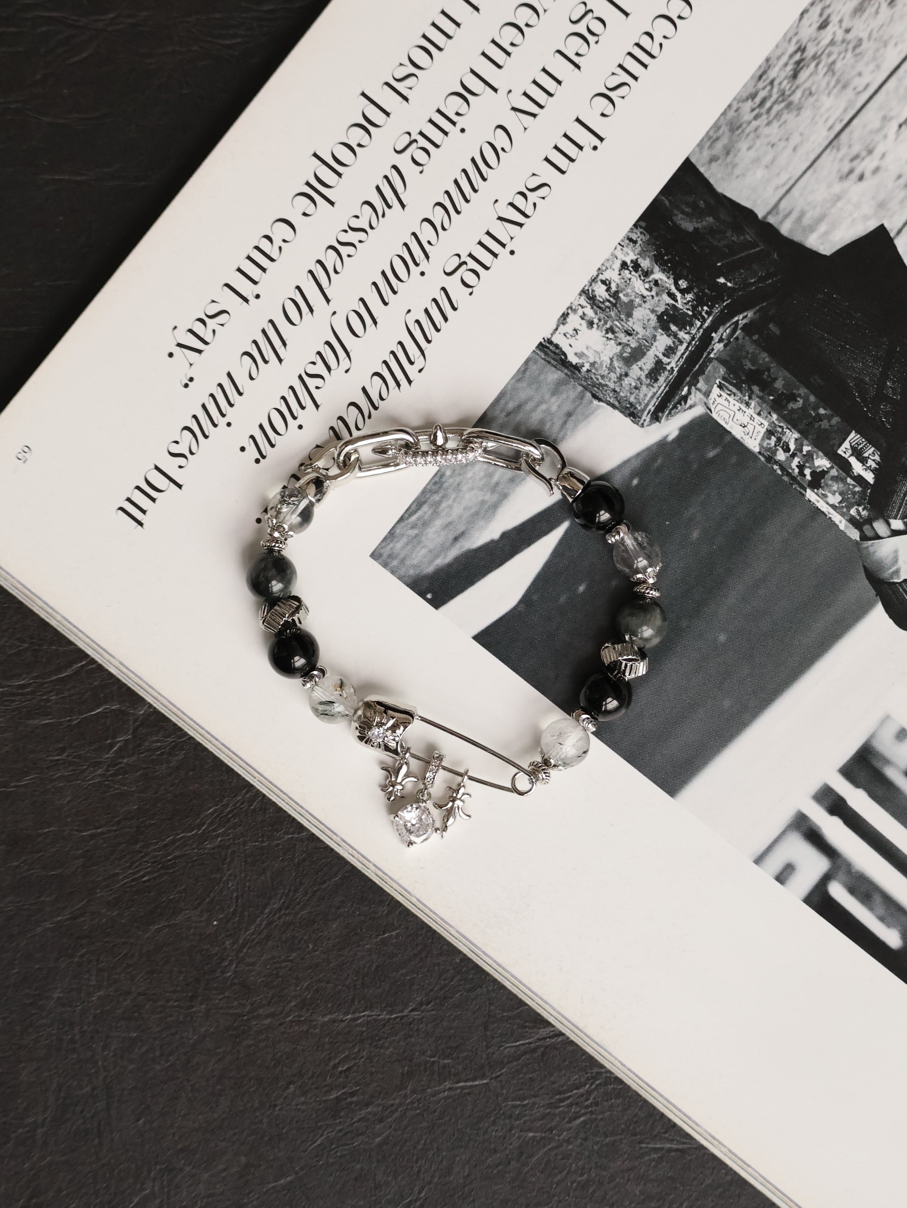 Grey Tiger¡¯s Eye, Black Obsidian & Herkimer Diamond ¡ª Chroel| 8mm (Elastic)