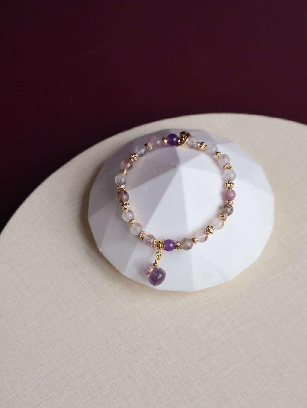 Super 7 & Amethyst with Money Bag ¡ª Mauve | 6mm (Elastic)