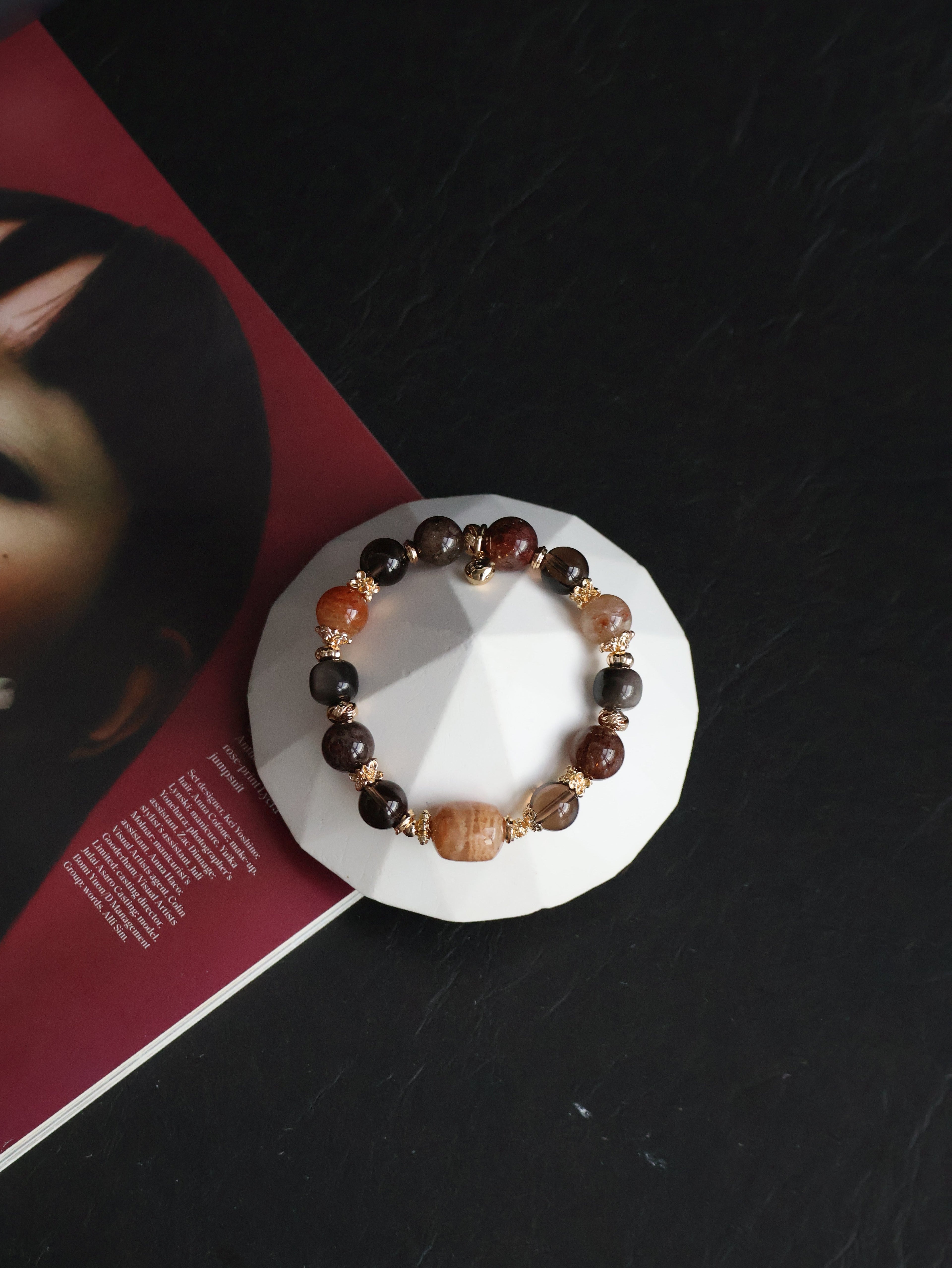 Garden Quartz, Smoky Quartz, Sliver Sheen Obsidian, Black Gold Super 7 Crystal Bracelet ¡ª Reddish Rich Slushie Inspired Dupe | 10mm (Elastic)