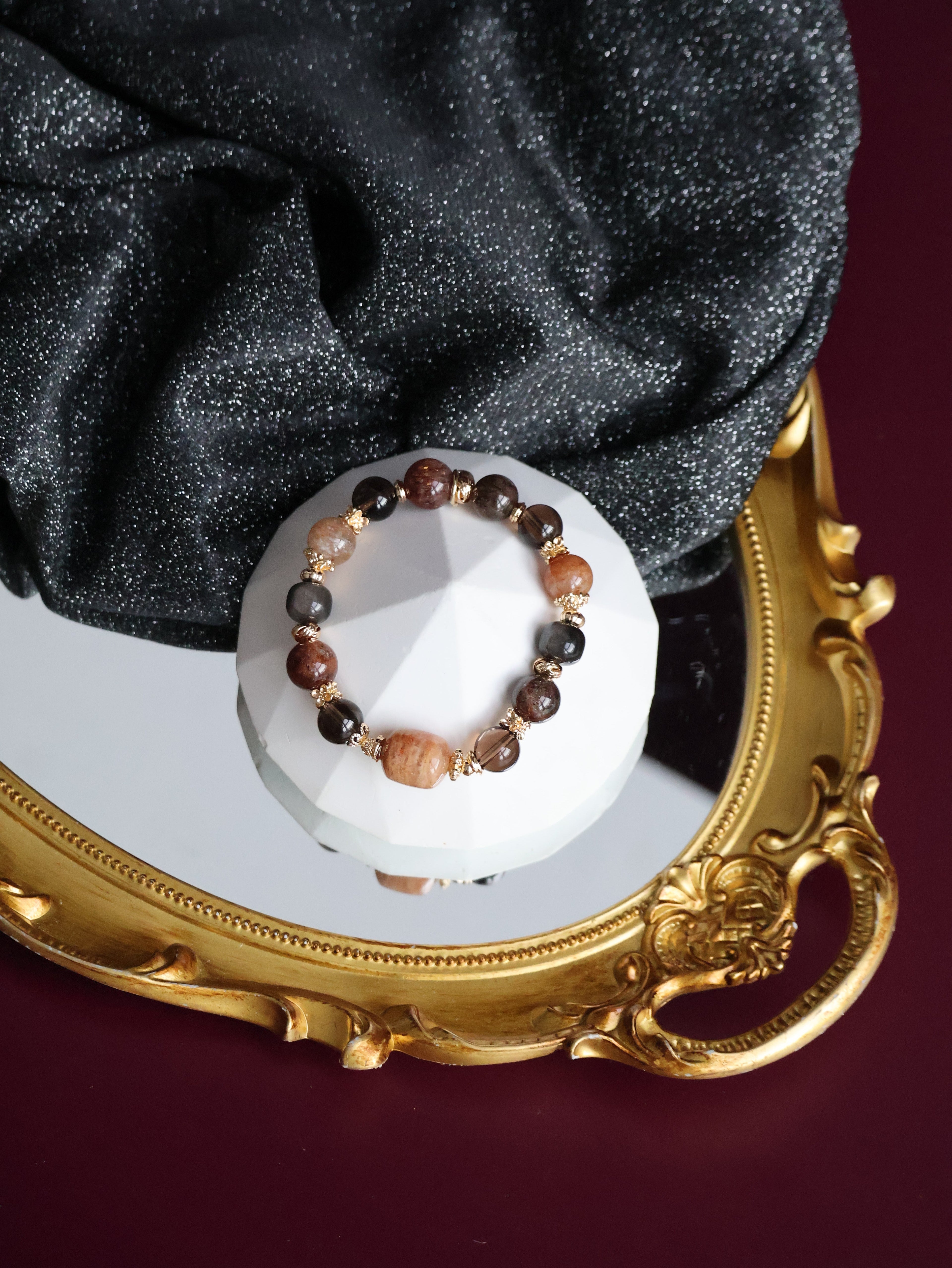 Garden Quartz, Smoky Quartz, Sliver Sheen Obsidian, Black Gold Super 7 Crystal Bracelet ¡ª Reddish Rich Slushie Inspired Dupe | 10mm (Elastic)