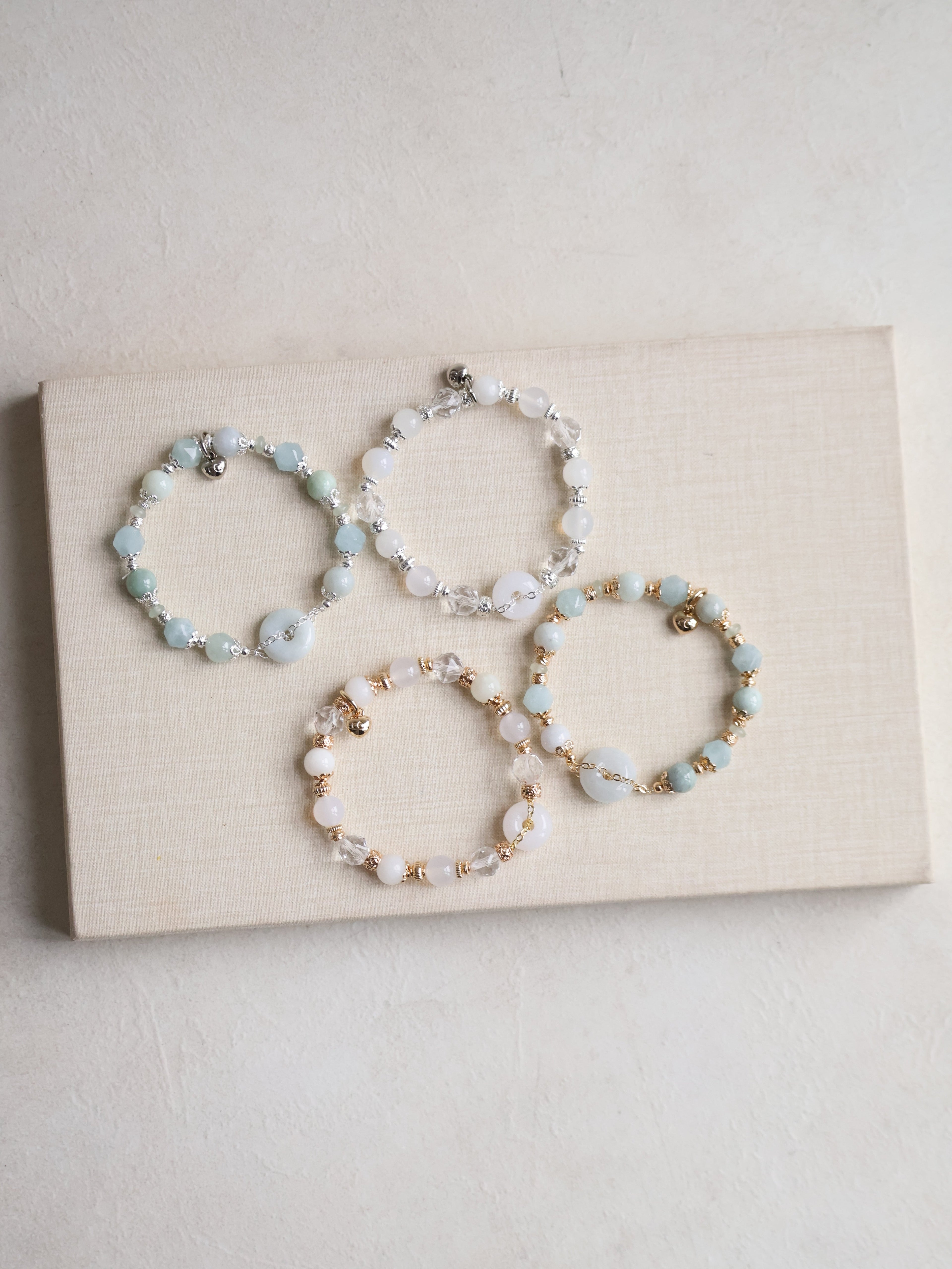 Clear Quartz Faceted, White Agate, White Jadeite ¡ª  White Jadevie Ping An Kou | 8mm (Elastic)