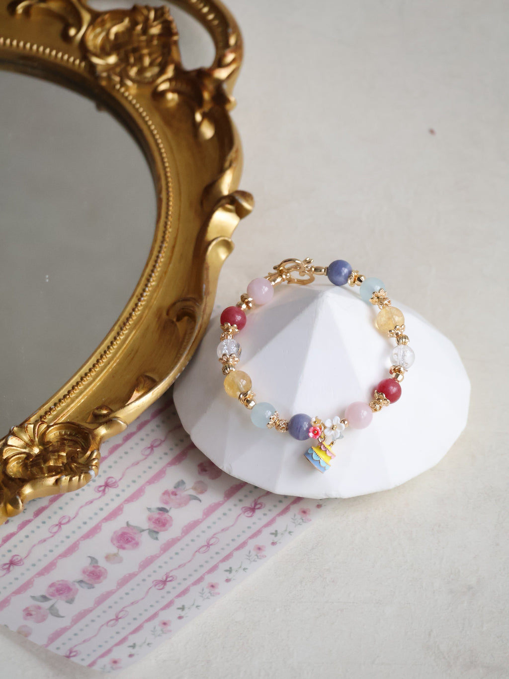 Tanzanite, Rhodonite, Citrine, Rose Quartz, Aquamarine & Clear Quartz Crystal Bracelet ¡ª Keki | 8mm (OT Clasp, Elastic)