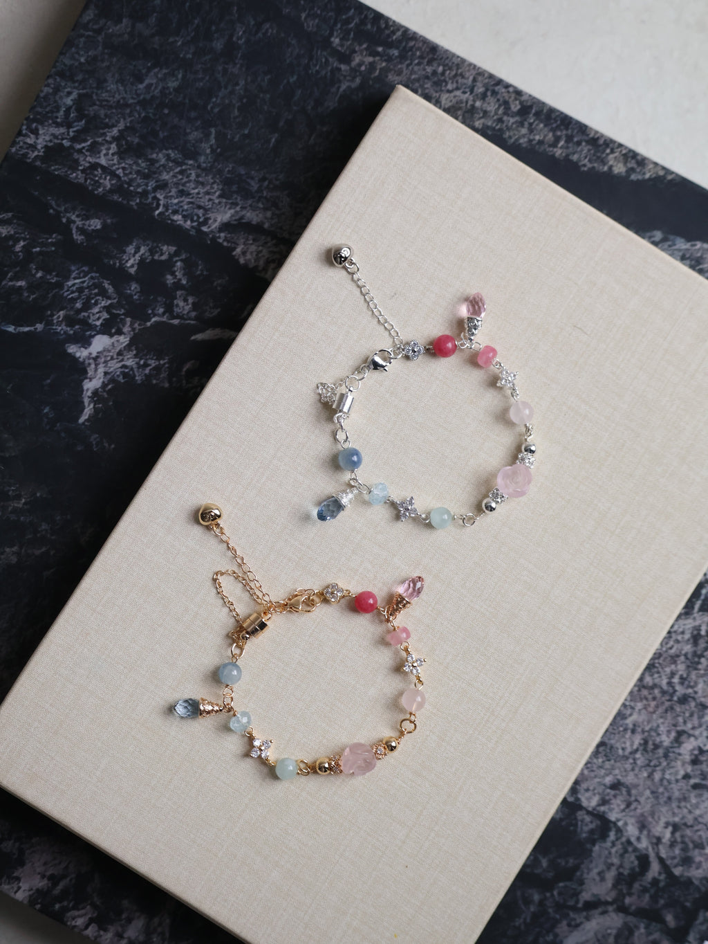 Rose Quartz, Blue Kyanite, Blue Topaz, Aquamarine & Rhodonite ¡ª Rosen Bleu Chain Bracelet | 8mm (Magnetic Opening, Chain)