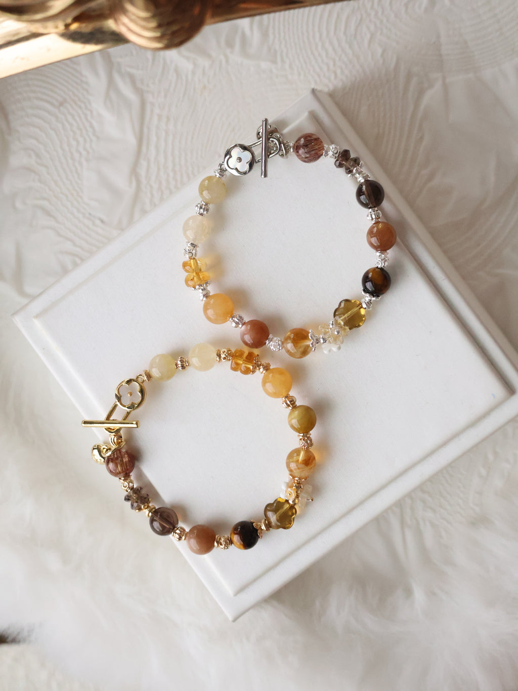 Smoky Citrine Flower Carving Multigem (Duobao) Crystal Bracelet ¡ª Castella | 8mm (OT Clasp, Elastic)